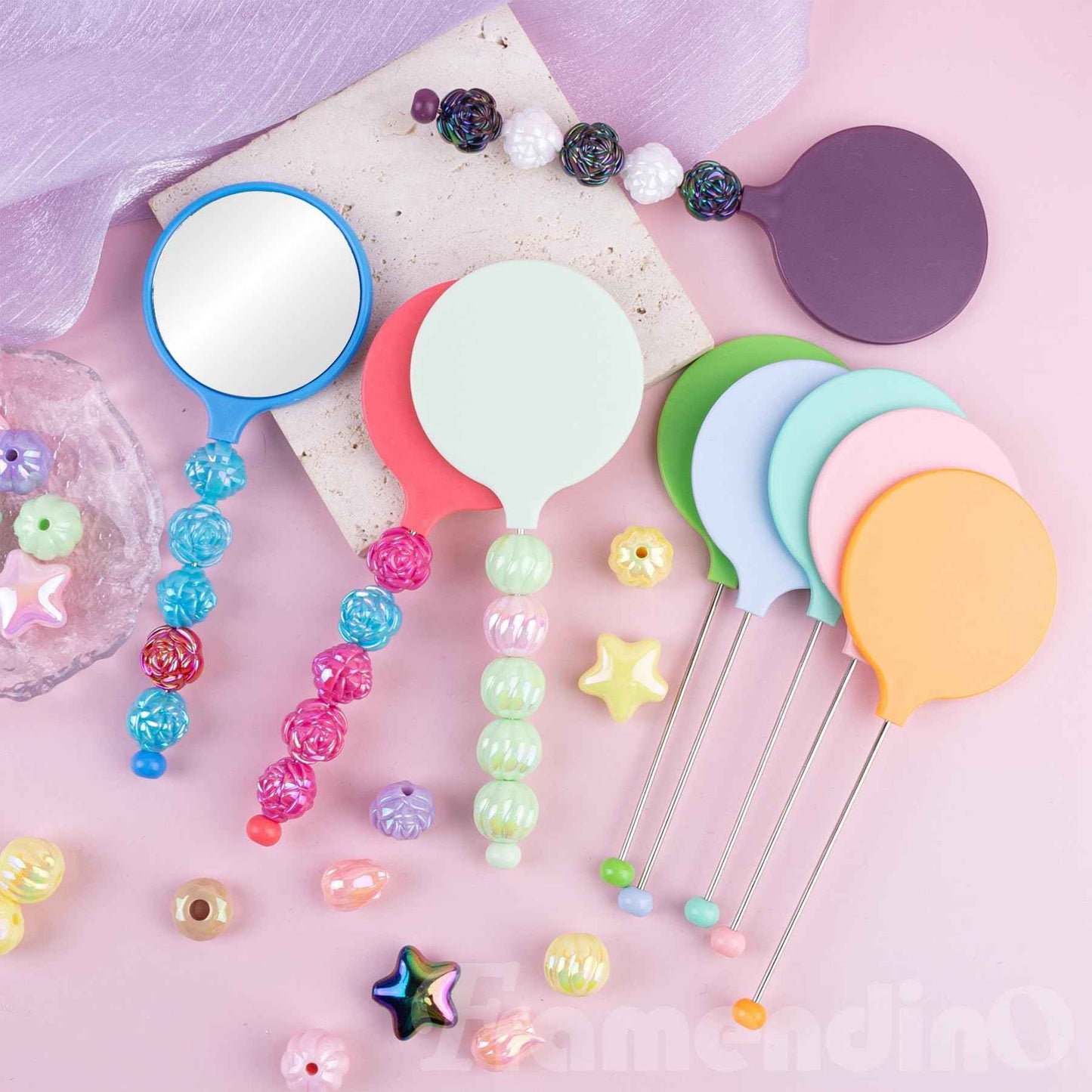 Framendino, 19 Pack Beaded Bar Handheld Mirrors Mini Round for DIY Crafts 19 Colors