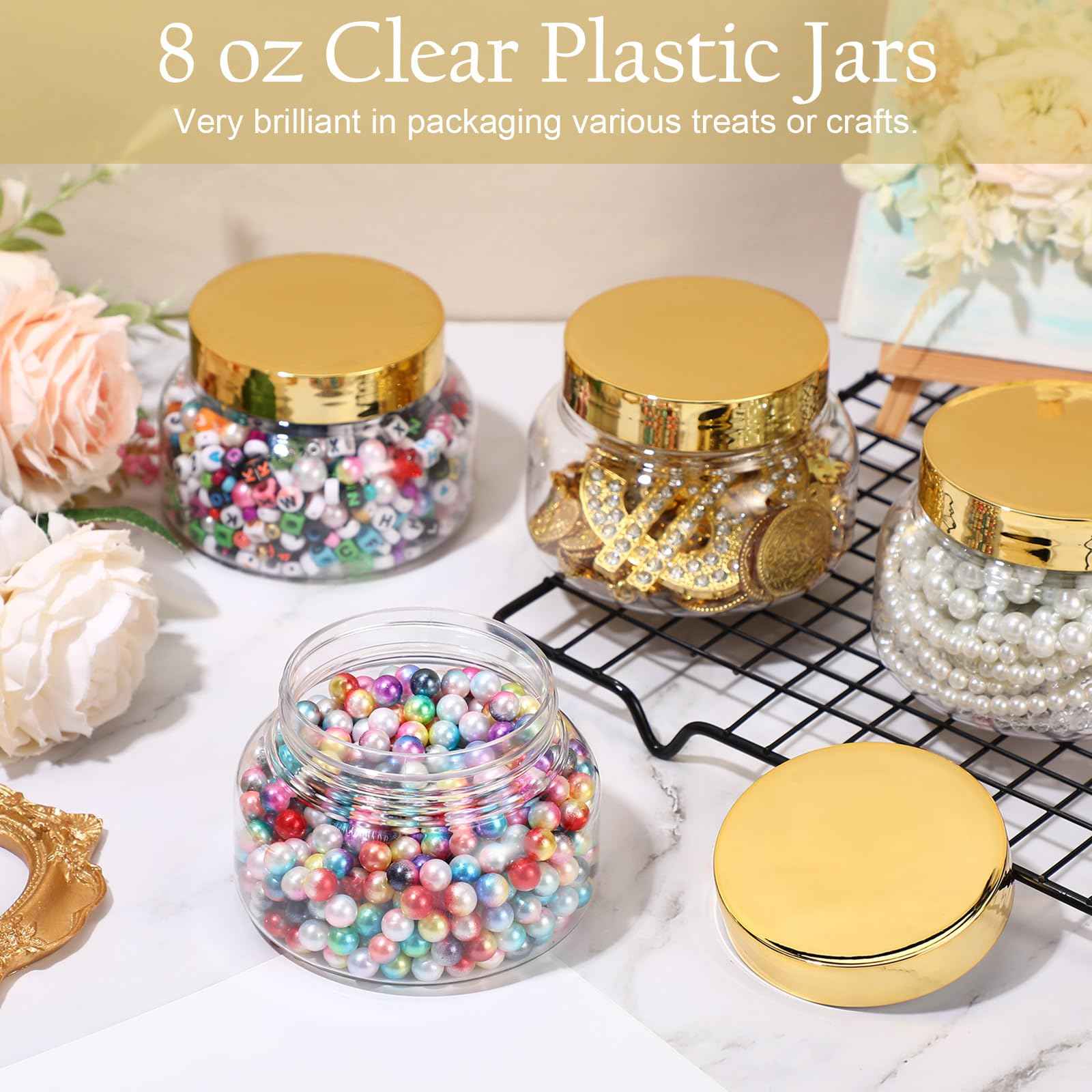 Mumufy Clear Plastic Jars with Lids Round Plastic Containers Empty Travel Containers for Creams Refillable Cosmetic Jars for Lotions Body Scrub Body Butter(24 Pcs,8 oz)