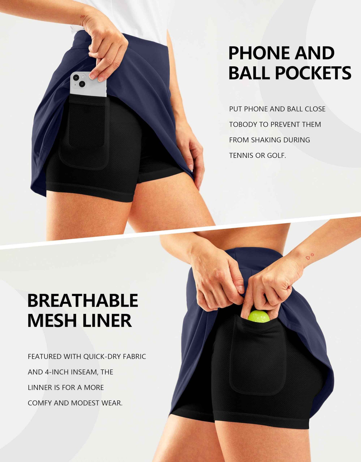 SANTINY 16" Golf Skorts Skirts for Women Zipper Pockets Women's High Waisted Tennis Skirt Athletic Skort (Navy_XL)