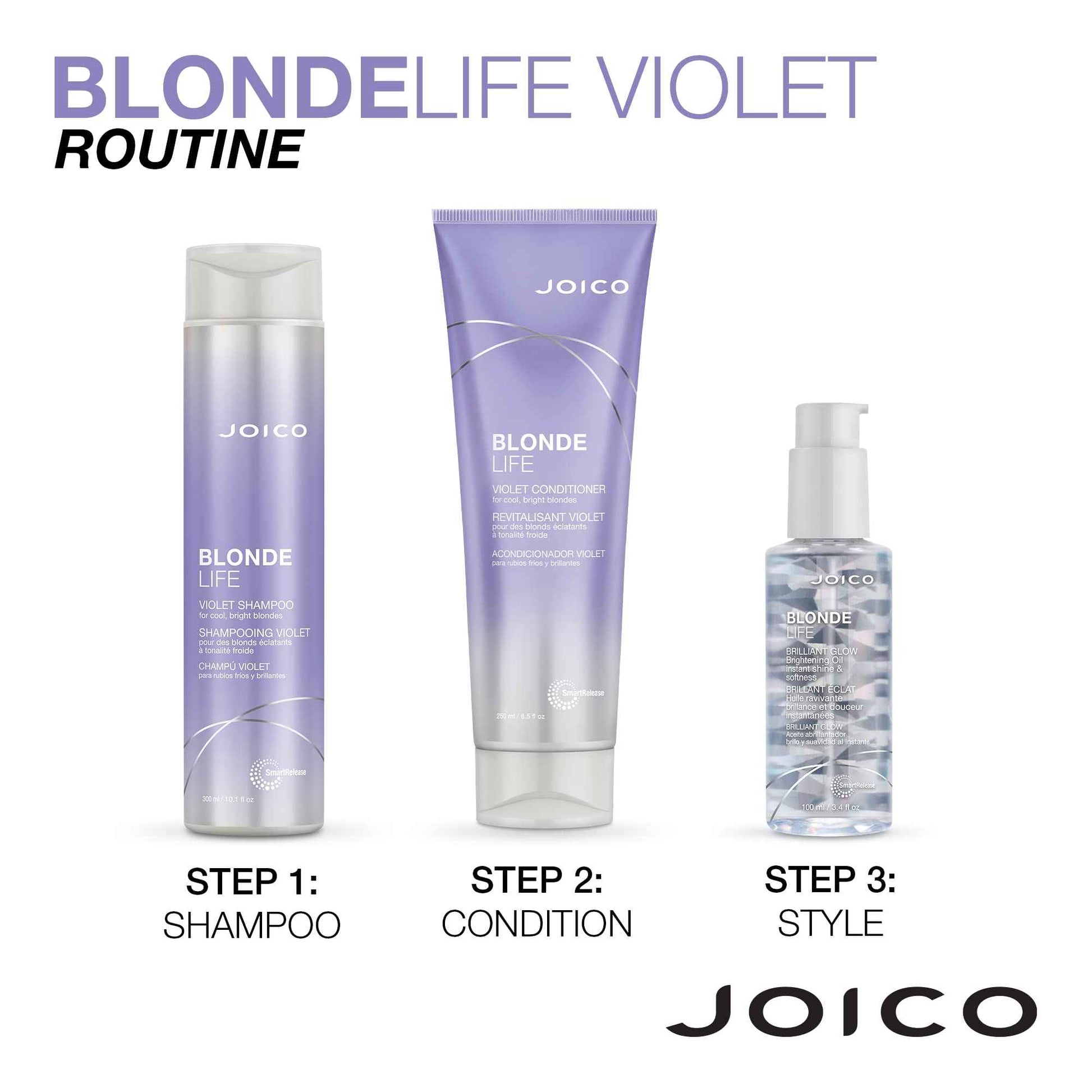Joico Blonde Life Violet Shampoo and Conditioner | For Cool & Bright Blonde Hair | Neutralize Brassy Tones | Banish Yellow Tones | Boost Shine | Sulfate Free | With Monoi & Tamanu Oil