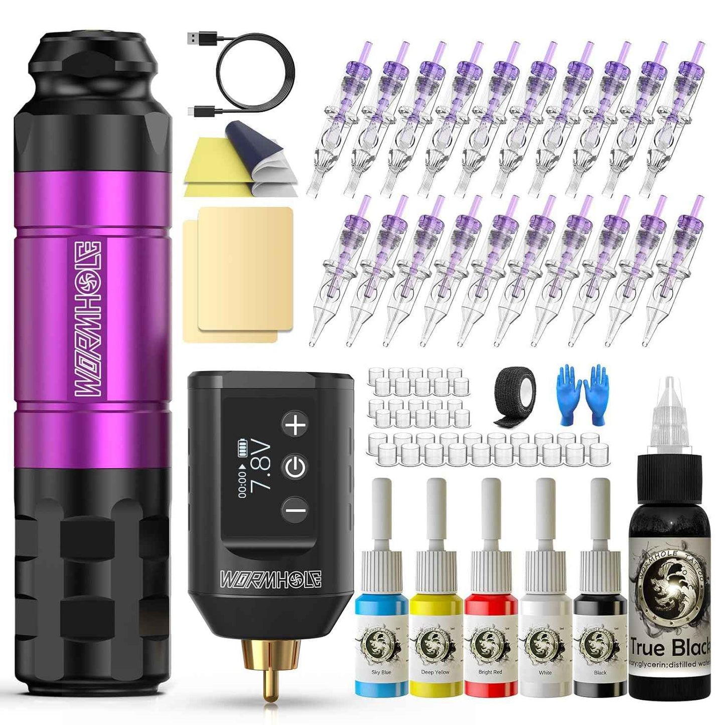 Wireless Tattoo Gun Kit Professional Tattoo Kit Tattoo Machine Kit Tattoo Pen Kit with 1500mAh Tattoo Battery Pack Tattoo Ink Needles WTK278