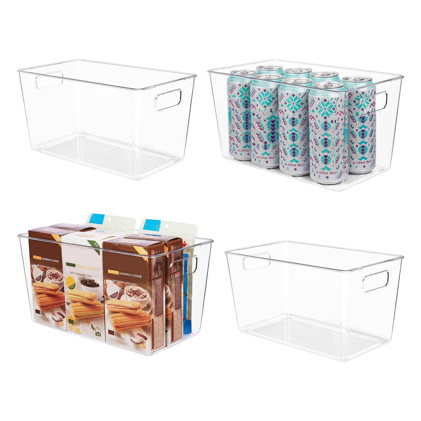 YIHONG Clear Plastic Storage Bins, 4 Pack Pantry Organizer Bins with Handle for Kitchen, Freezer,Cabinet,Closet Organization and Storage(XL)