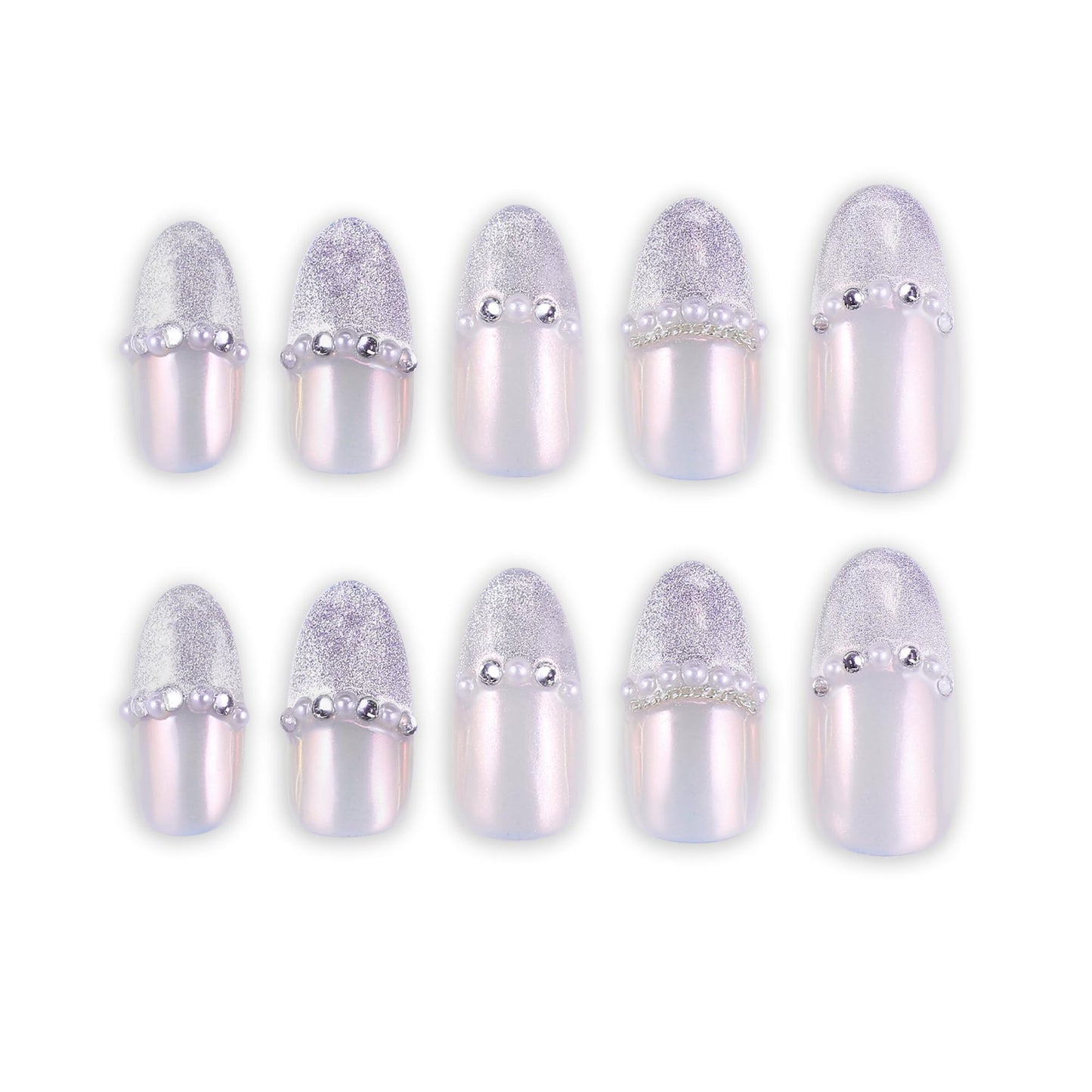 THCEVRLA Handmade Press On Nail Nails Medium Short Pink Laser Almond Oval Fake Tip 3D Gel Design Art Charms Cute with Storage Box 10 Pcs Women's gift (S, Pink Laser)