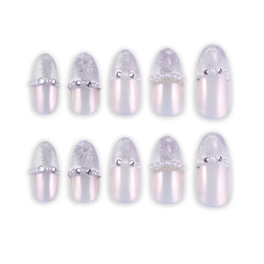 THCEVRLA Handmade Press On Nail Nails Medium Short Pink Laser Almond Oval Fake Tip 3D Gel Design Art Charms Cute with Storage Box 10 Pcs Women's gift (S, Pink Laser)