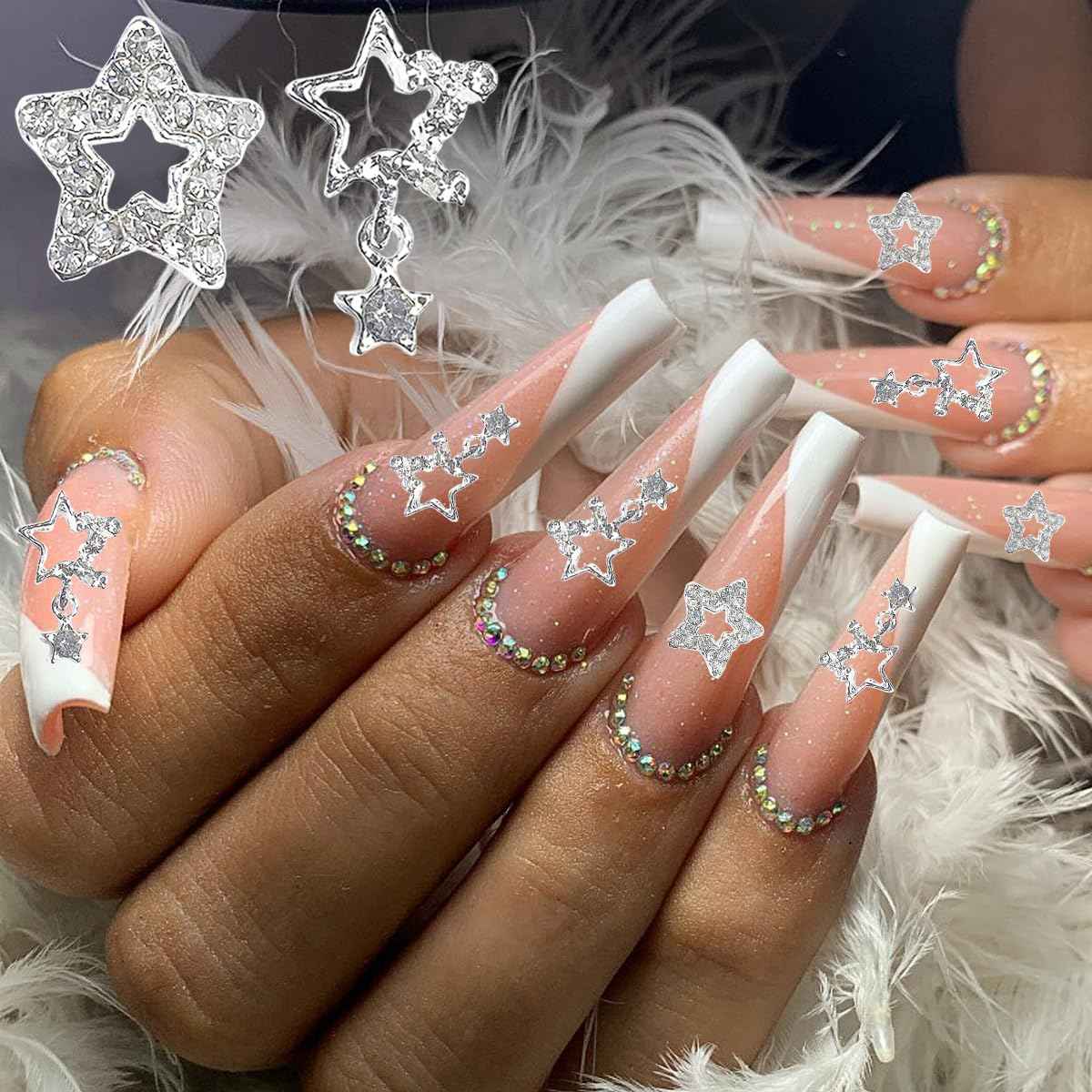 20 Pcs Star Nail Charms for Acrylic Nails, 3D Silver Stars Nail Rhinestones Nail Gems Jewels Pentagram, Shiny Crystal Star Nail Art Charms, 3D Nail Art Supplies, Nail Gems for Nails Designs