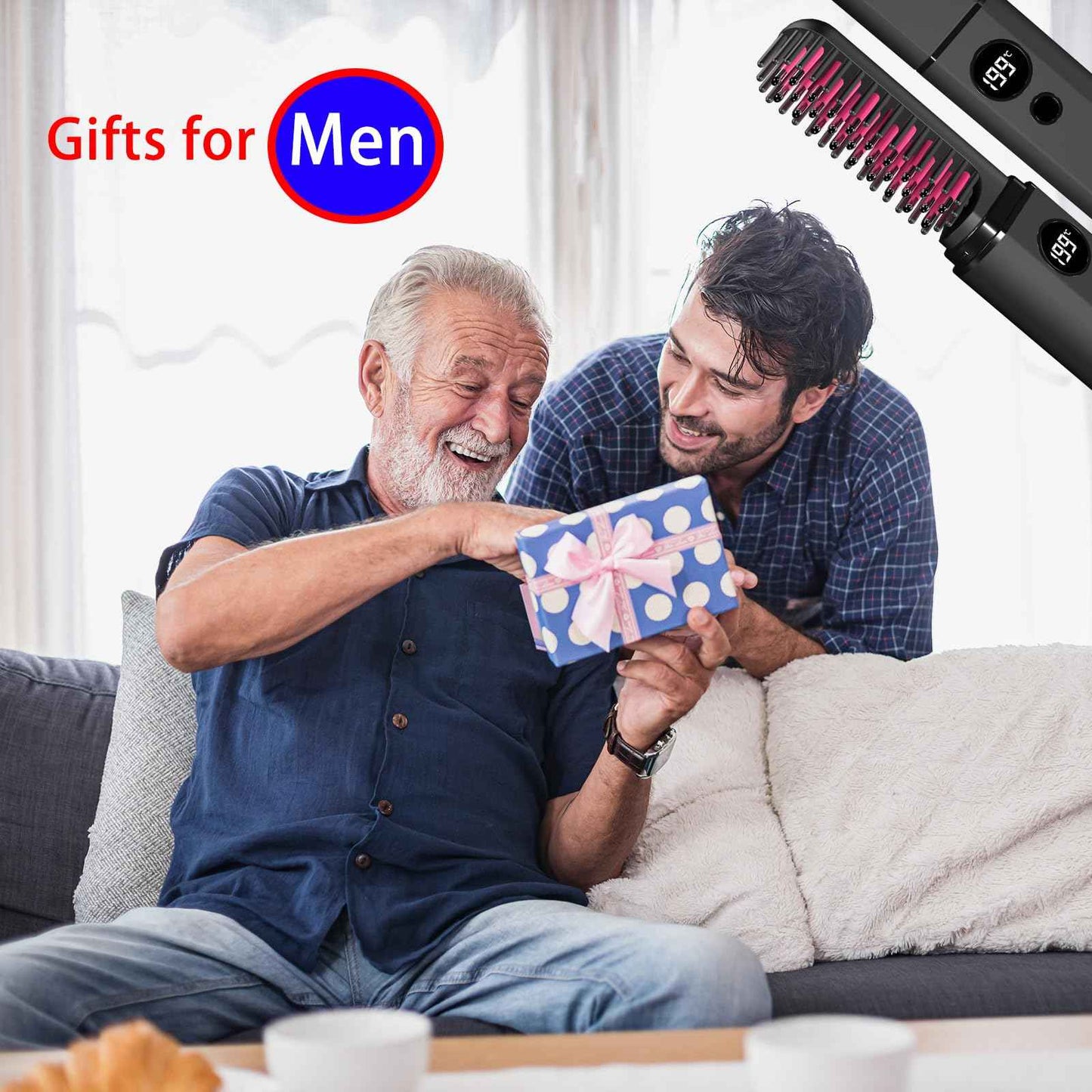 Beard Straightener for Men, Heated Beard Brush, Cordless Beard Hot Comb for Medium to Long Beards, with Travel Case, Rechargeable, 3 Temp Settings, Ionic Technology, Grooming Gift for Men(Black)