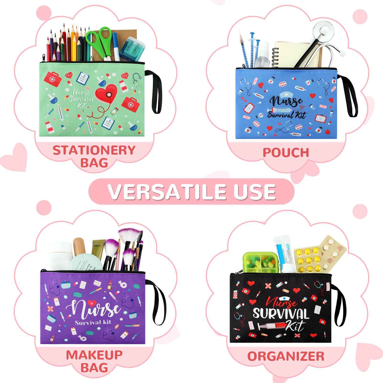 Huhumy 24 Pack Nurse Cosmetic Bags Bulk Nursing Survival Kit Canvas Zipper Pouch Bags Novelty Thank You Gift for Nurse Week Medical Assistant Week Healthcare Workers 2025 Nursing Graduation(Classic)