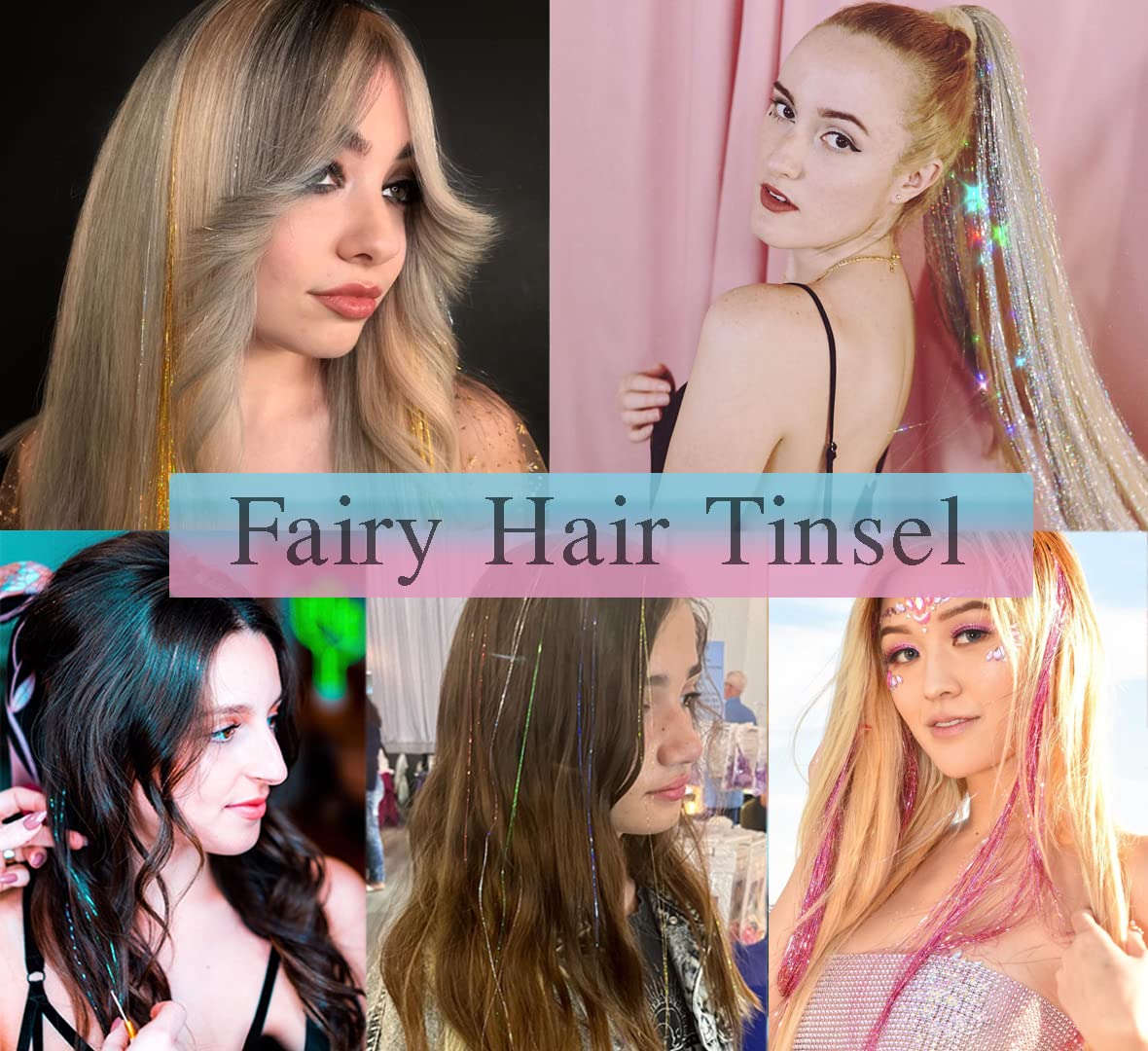 Hair Tinsel Kit With Tool 4200 strands Tinsel Hair Extensions 12 Colors Fairy Hair Tinsel, Sparkling Shiny Hair Tinsel Heat Resistant Highlights Glitter Tinsel Hair Extensions (48 Inch)