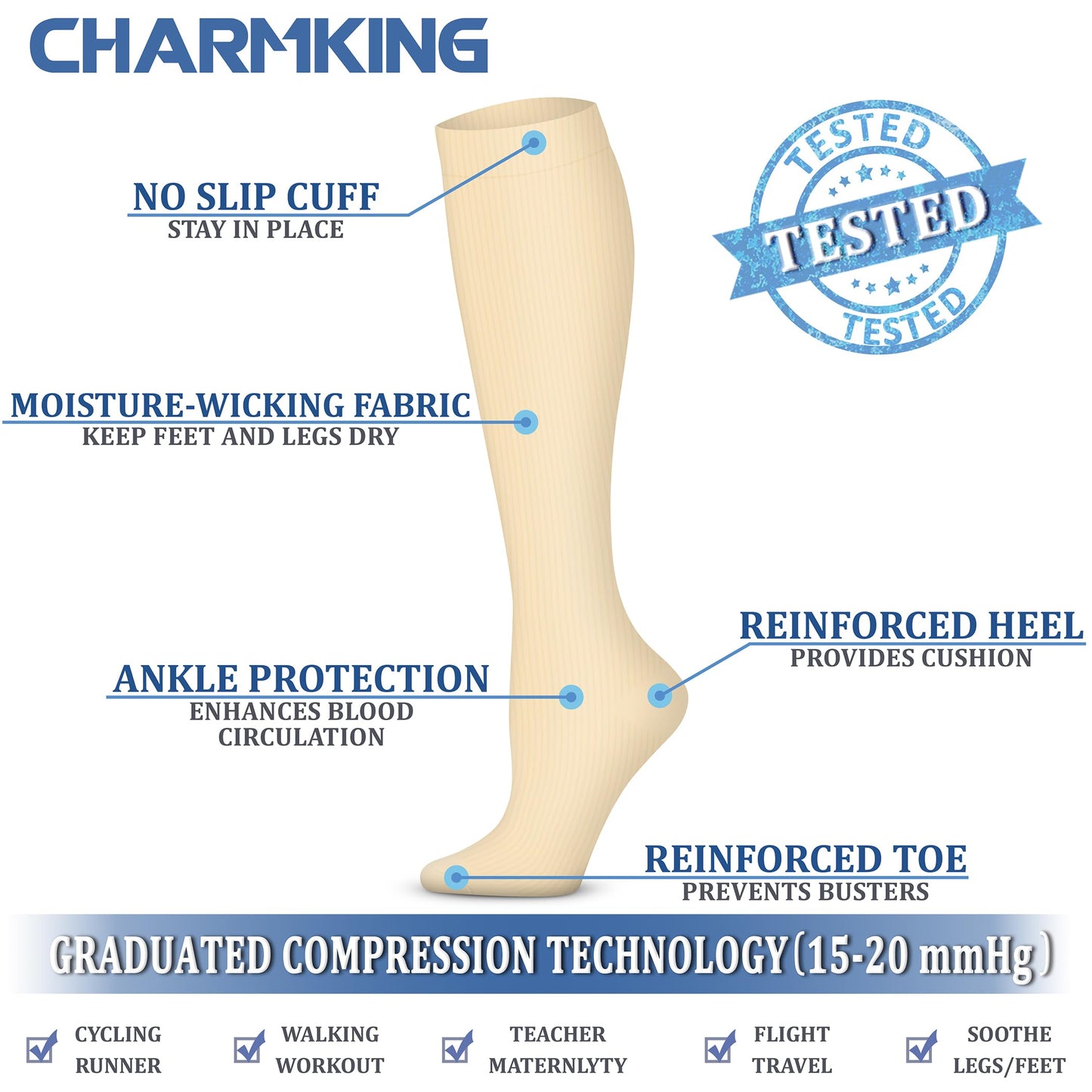 CHARMKING Compression Socks for Women & Men Circulation (3 Pairs) 15-20 mmHg is Best Athletic for Running, Flight Travel, Support, Cycling, Pregnant - Boost Performance, Durability (S/M, Multi 58)