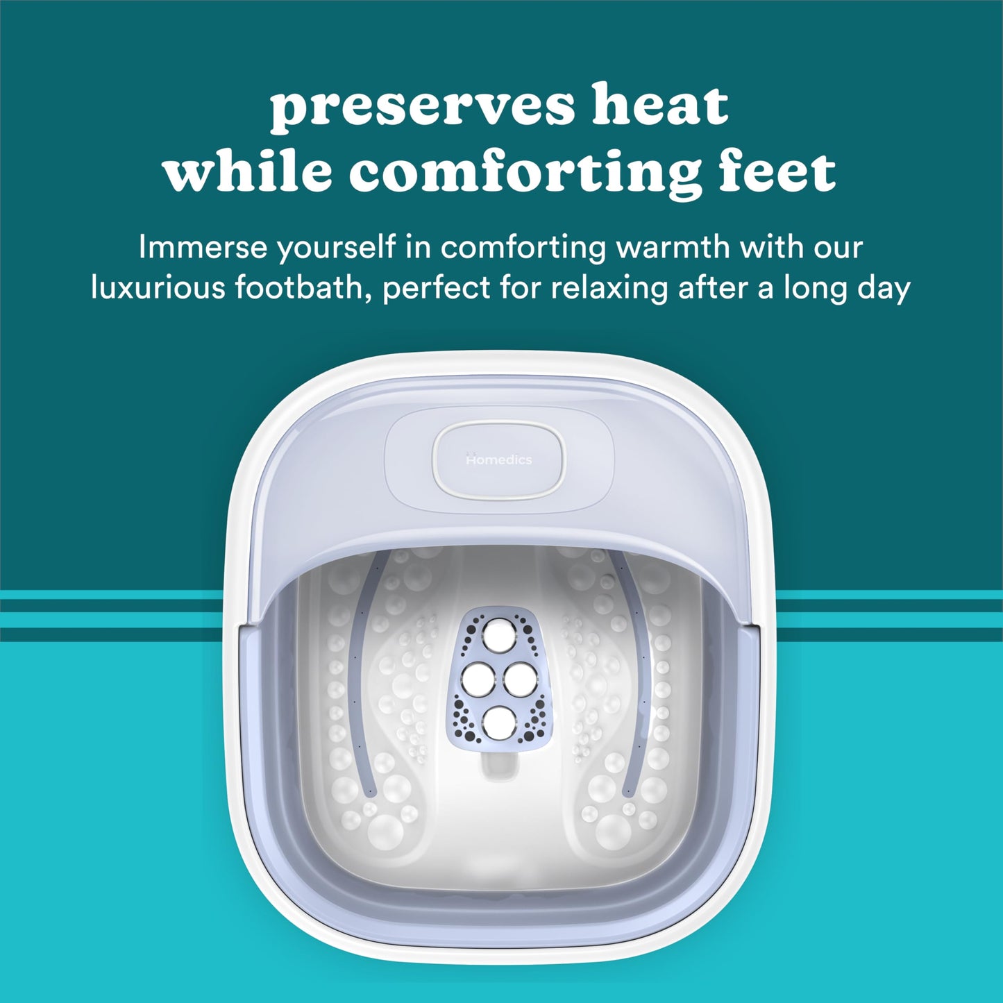 Homedics Smart Space Essential Collapsible Footbath, Invigorating Bubble Massage, Heatkeep Technology, Patented Collapsible Design, Safety-Lock System, Safe for Bath Salts, Bath Salts Included