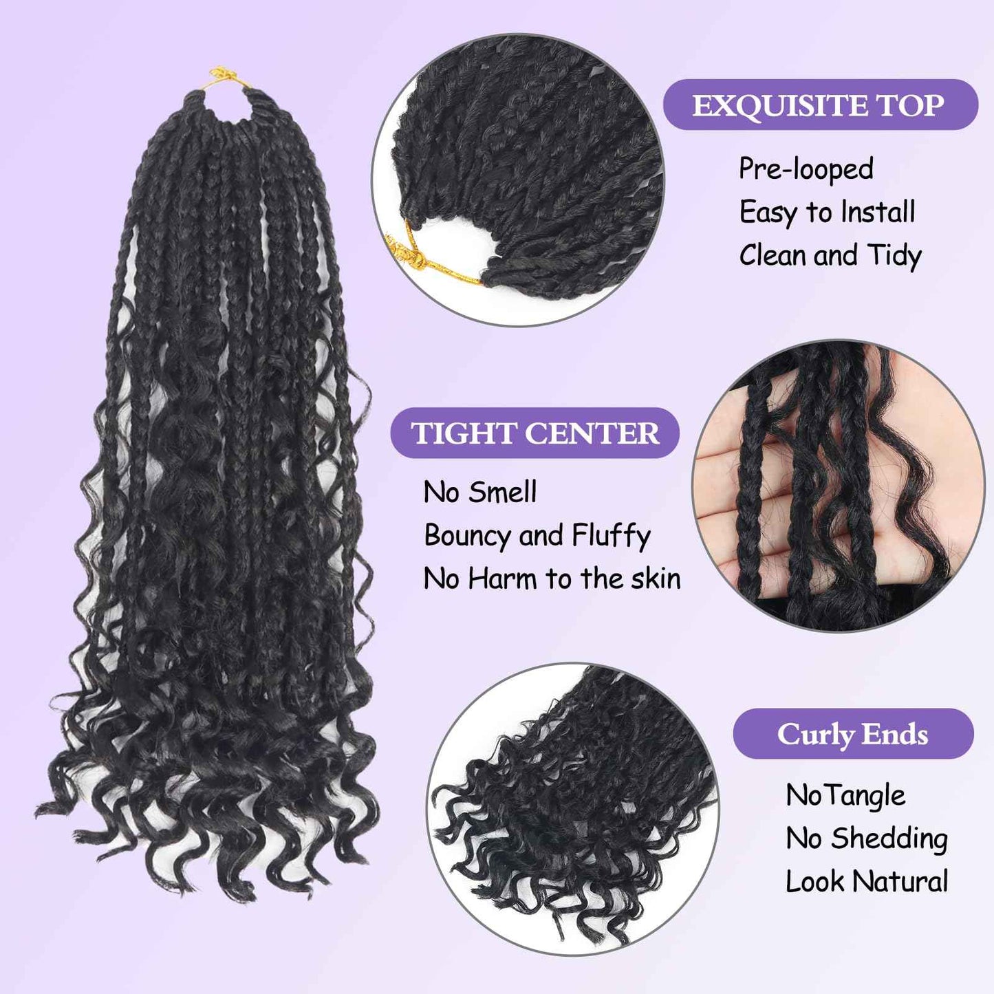 Mebeli Goddess Bohemian box braids Crochet Hair,14inch Pre Looped Boho Box Braid Crochet Hair with curly Ends,8pcs Boho Crochet Braids Synthetic Hair Extensions for Black Women(14inch,#1B)