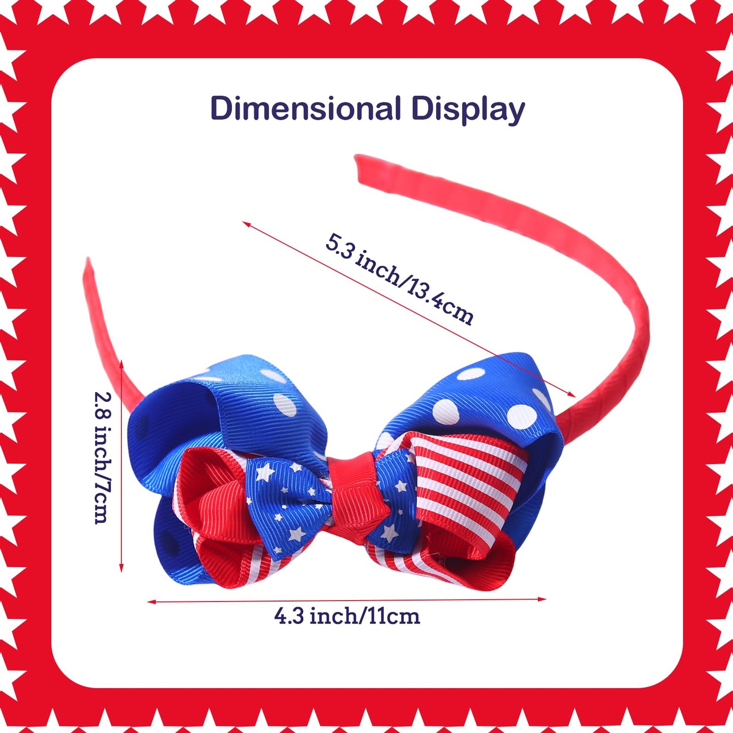 HIFANMM 4th of July Headband Independence Day Hair Accessories Patriotic Party Bow Hair Supplies USA Flag Big Bow Knot Design Blue Stars Hair Decoration Non Slip Head Band for Women Girls Kids 1 Pcs