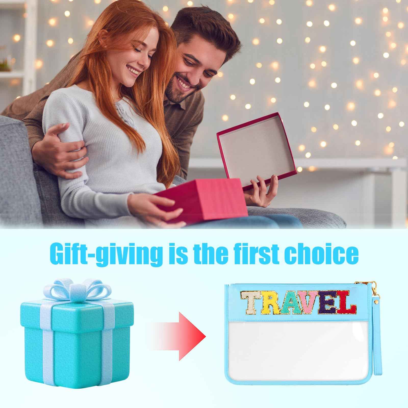 HANAMO Chenille Letter Clear Snack Bag for Tote Organizer, Chenille Letter Stuff Pouch Nylon Cosmetic Bag Zipper Pouches Clear Makeup Bags Travel Bags for Women Girls