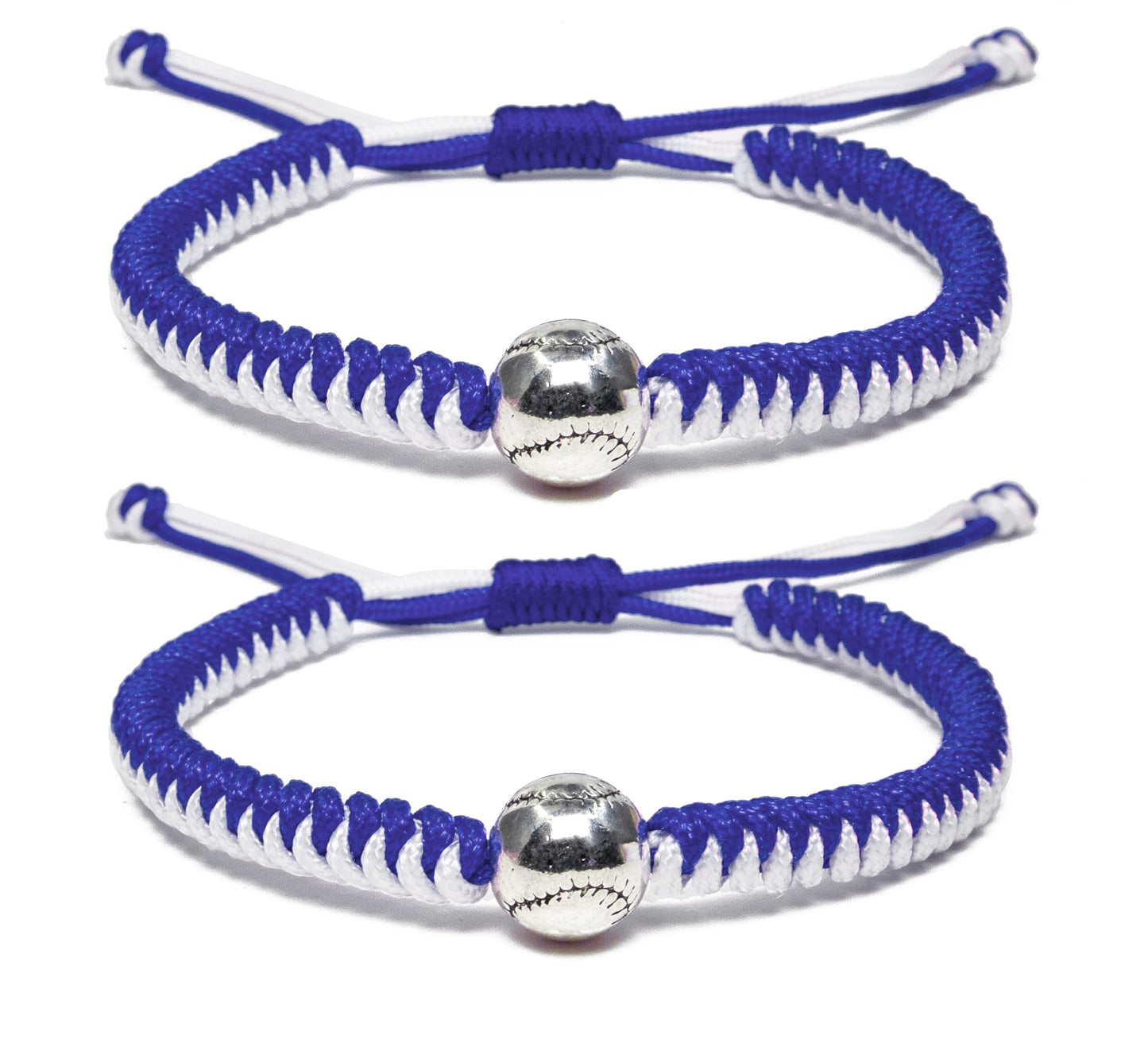 Handmade Braided Bracelets Baseball Gifts for Boys Adjustable Wristbands with Baseball Beads, Inspirational Baseball Bracelets for Girls Teens Adults (Blue 2PCS)