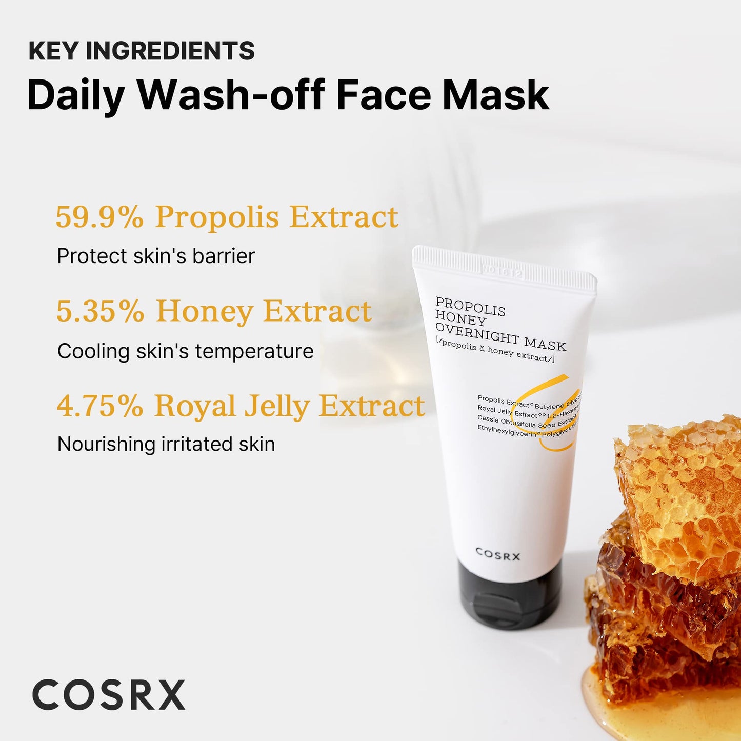 COSRX Full Fit Propolis Honey Overnight Mask | 2.03 fl.oz / 60ml | Propolis Extract 87% | Korean Skin Care, Cruelty Free, Paraben Free