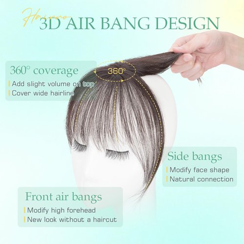 Hairro Clip On Bangs Human Hair Bangs Hair Clip In Bangs 3D 360°Cover Topper With Bangs Wispy Air Bangs Hair Pieces Fake Bangs For Women 8 Inches 43g #1B Natural Black