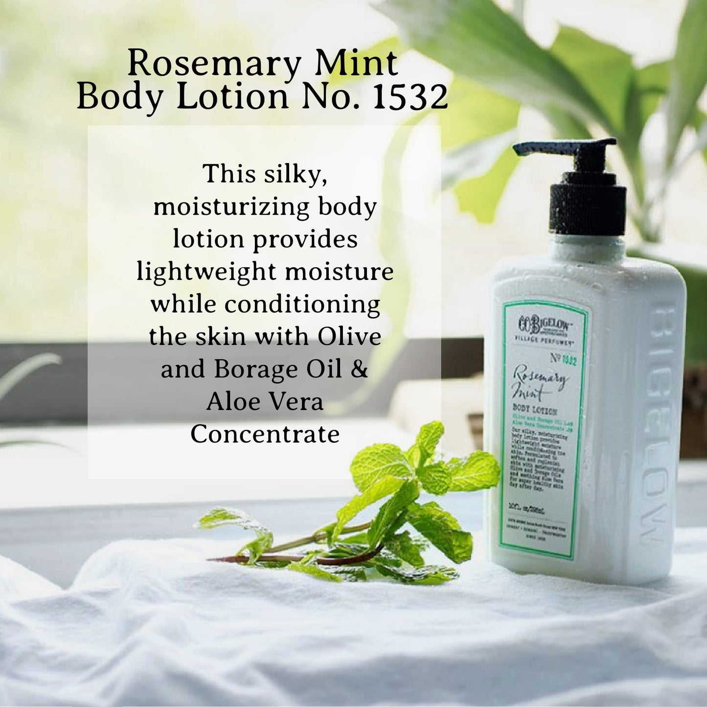 C.O. Bigelow Rosemary Mint Moisturizing Body Lotion for Women and Men, Village Perfumer Lotion with Olive Oil, Borage Oil, and Aloe Vera, 10 fl oz