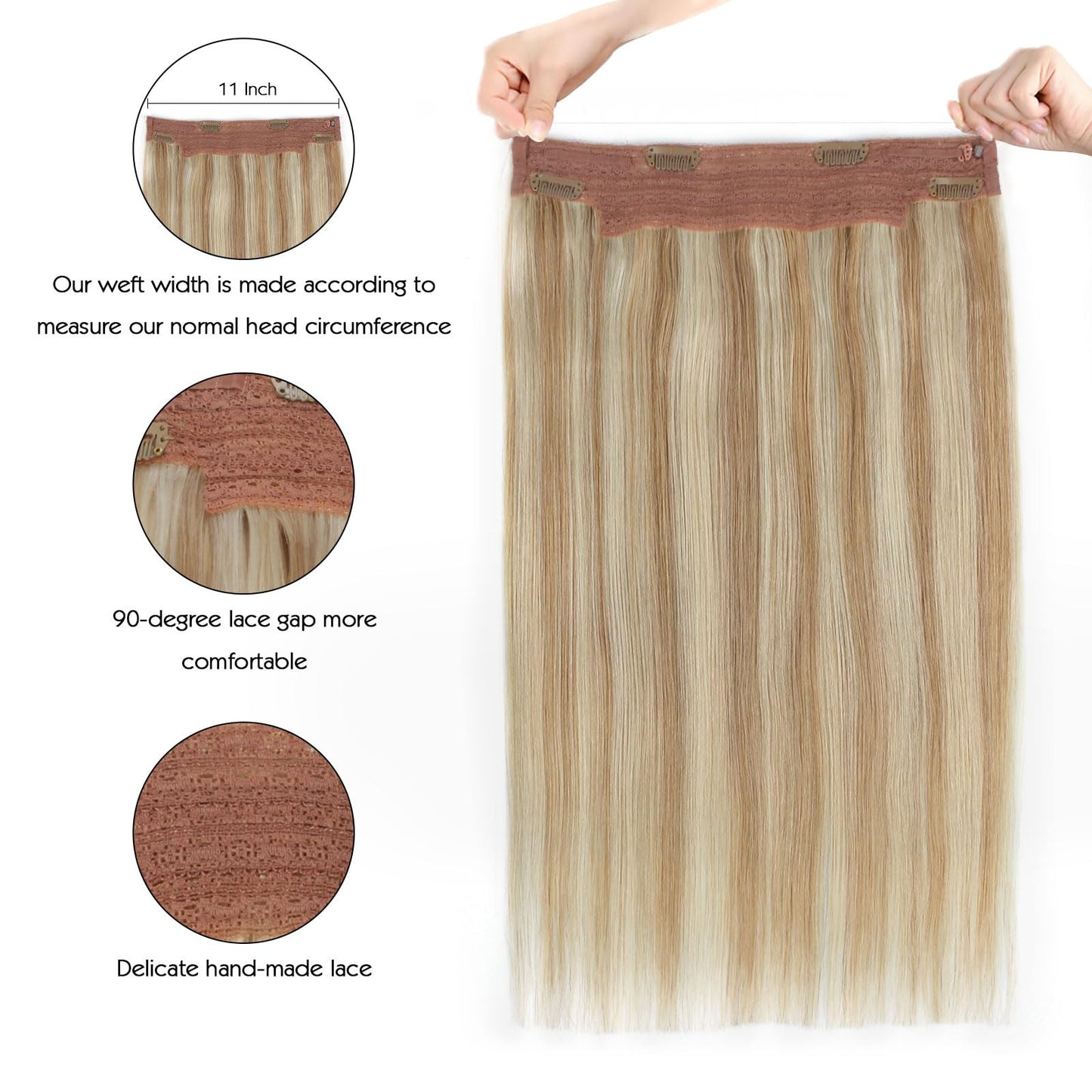 Sassina Invisible Wire Hair Extensions with Transparent Wire 16 Inch 80g Highlight Ash Blonde to Platinum Blonde Remy Hair Extensions, P8-60