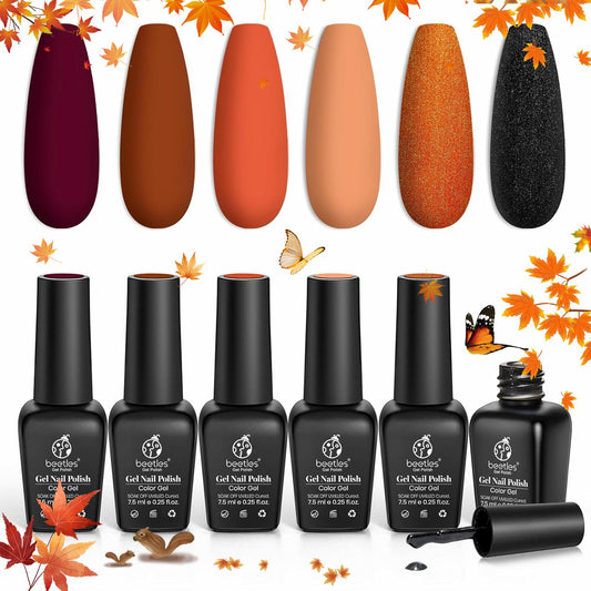 beetles Gel Nail Polish Set 6 Fall Colors Gel Nail Polish Red Orange Glitter wedding Collection Purple Black Gel Nail Kit Soak off Nail Gel Polish Art UV Manicure Gifts for Women