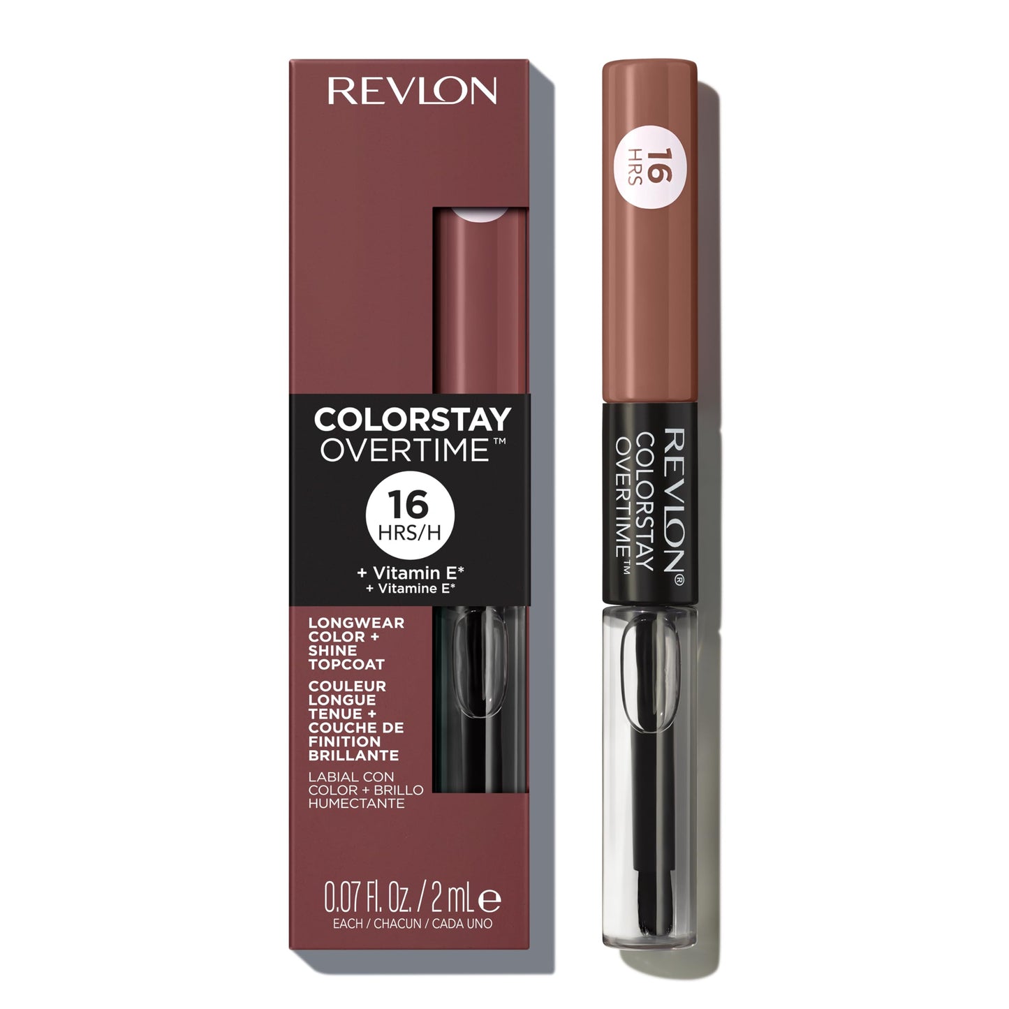 Revlon Liquid Lipstick with Clear Lip Gloss, ColorStay Overtime Lipcolor, Dual Ended with Vitamin E, 560 Taupe Time, 0.07 Fl Oz (Pack of 1)