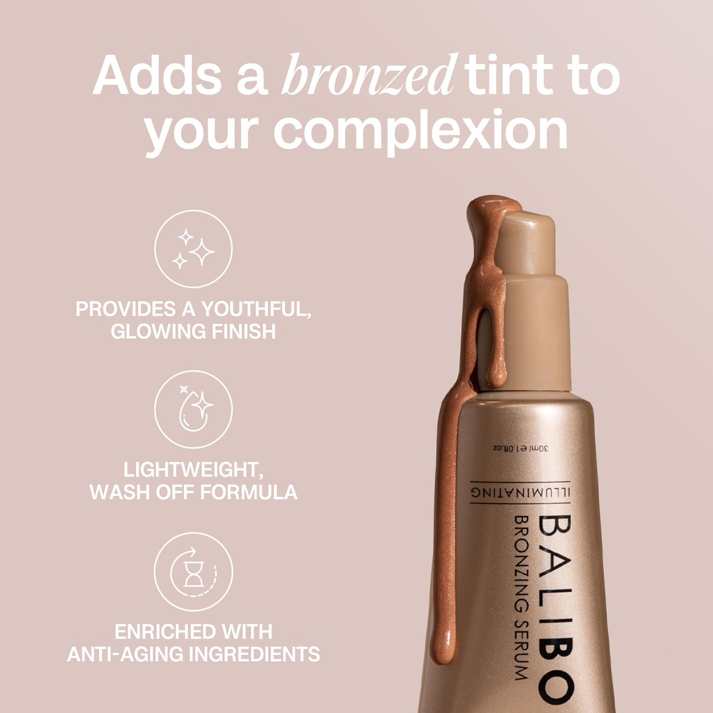 Bali Body Bronzing Serum | Warm Bronze Tint For Face, Lightweight Daily Use | Infused with Anti-Aging Ingredients that Nourish All Skin Types | Vegan, Cruelty Free, Australian Made (30 ml/1.01 fl oz)