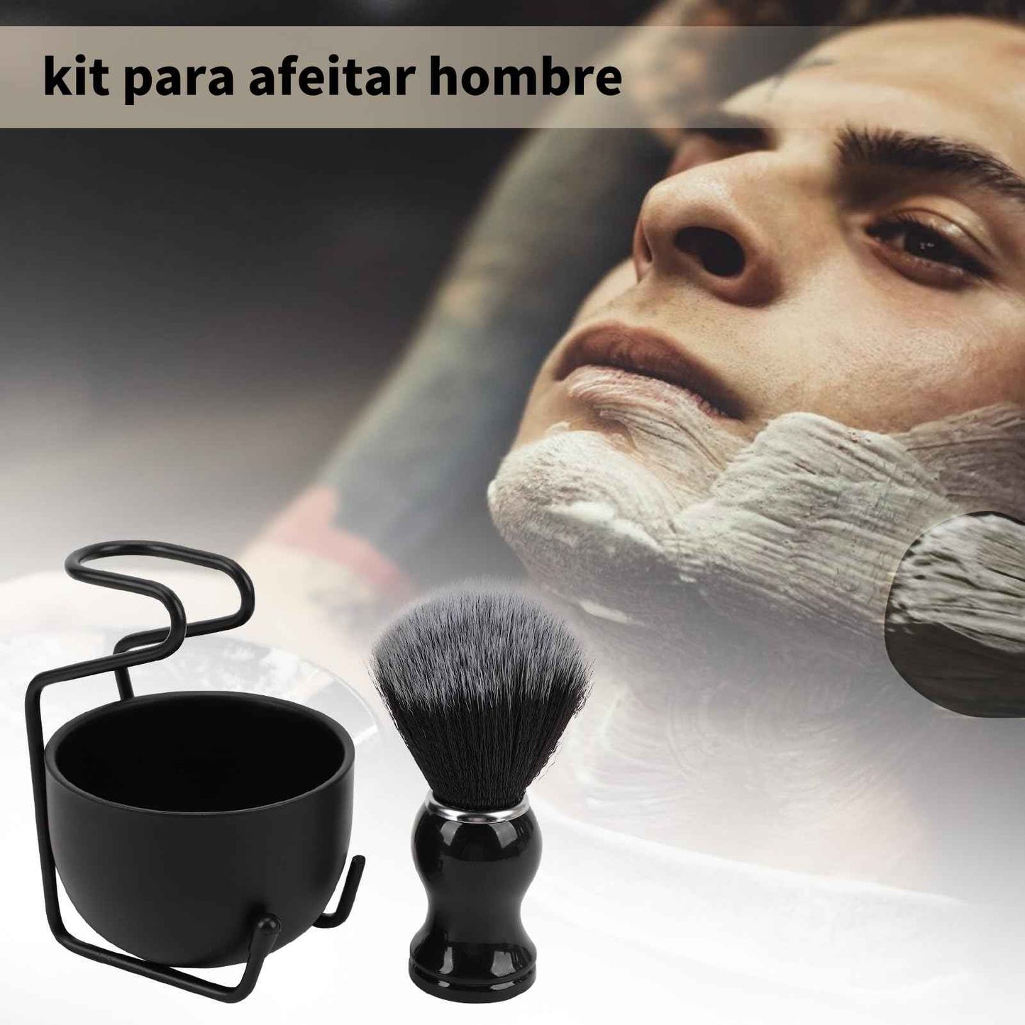 ZJchao Shaving Brush Stand Bowl Set - Men's Wet Shaving Kit with Shaving Bowl, Brush Holder & Stand Shaving (Black)