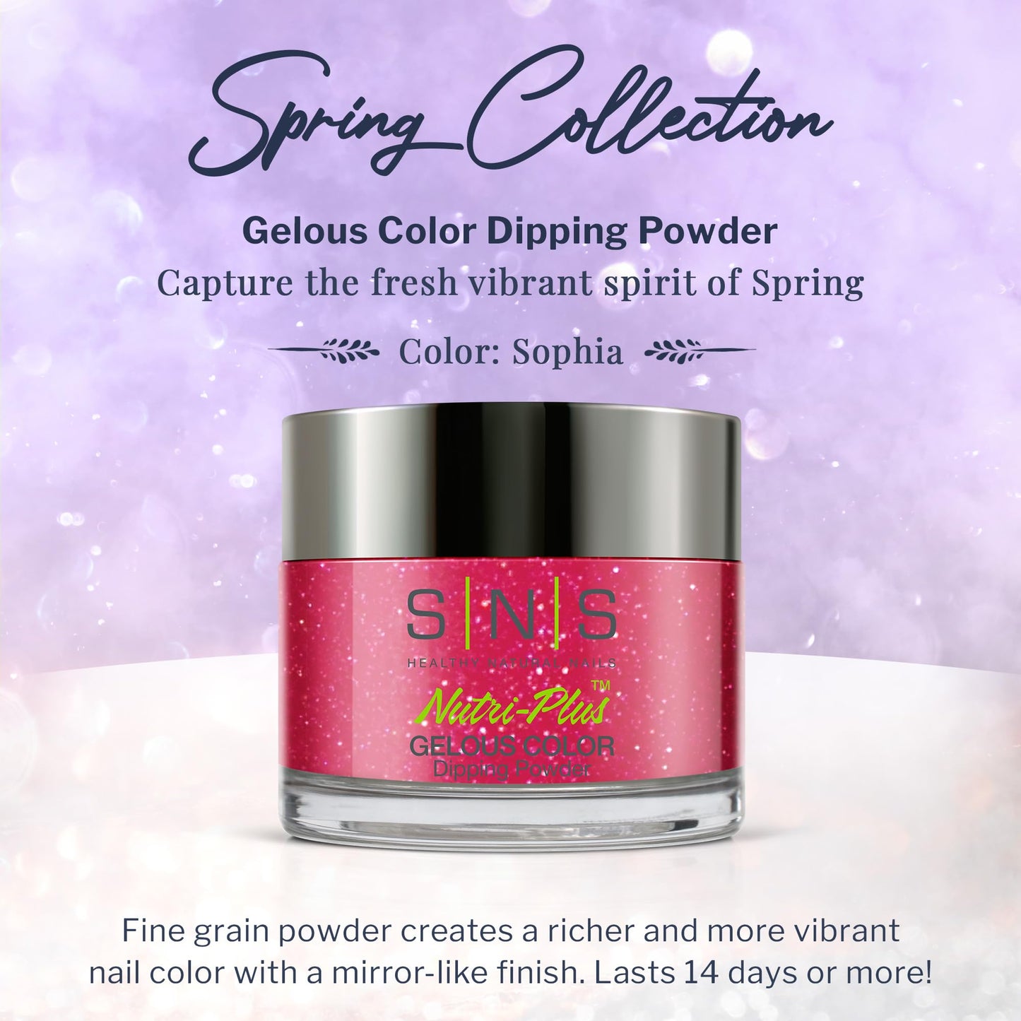 SNS Nail Dip Powder, Gelous Color Dipping Powder - Sophia (Pink, Shimmer) - Long-Lasting Dip Nail Color Lasts 14 Days - Low-Odor & No UV Lamp Required - 1 OZ