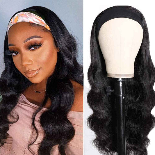 feibin Headband Wig Human Hair Wigs for Black Women Human Hair Headband Wig Body Wave 12 Inch Wear and Go Wigs Glueless Human Hair Wig Machine Made None Lace Front Wig Natural Color 150% Density