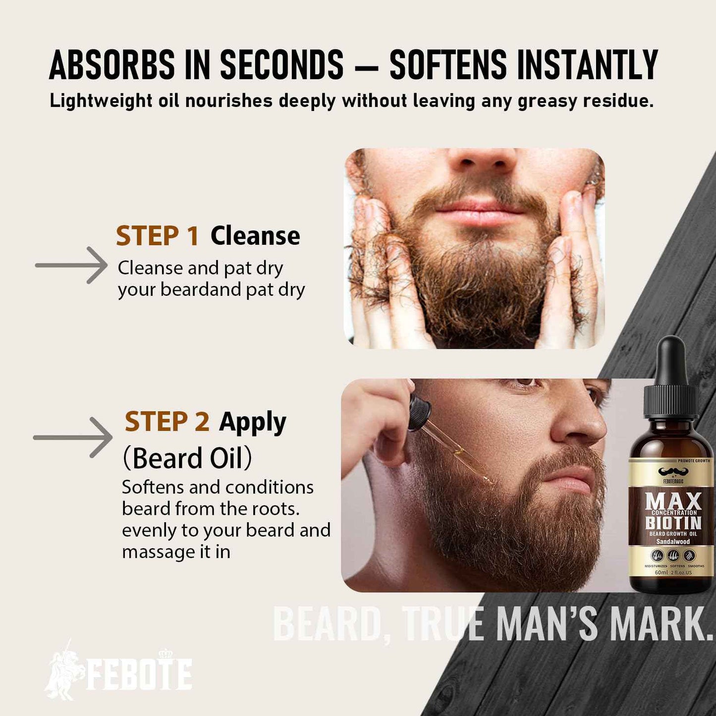 Biotin Beard Oil for Men Set – 2 Pack Unscented & Sandalwood Beard Oil Blended with Castor & Grape Seed Oil for Thicker, Softer, Moisturizing Beard – Gift for Father, Husband, Boyfriend – 4 oz