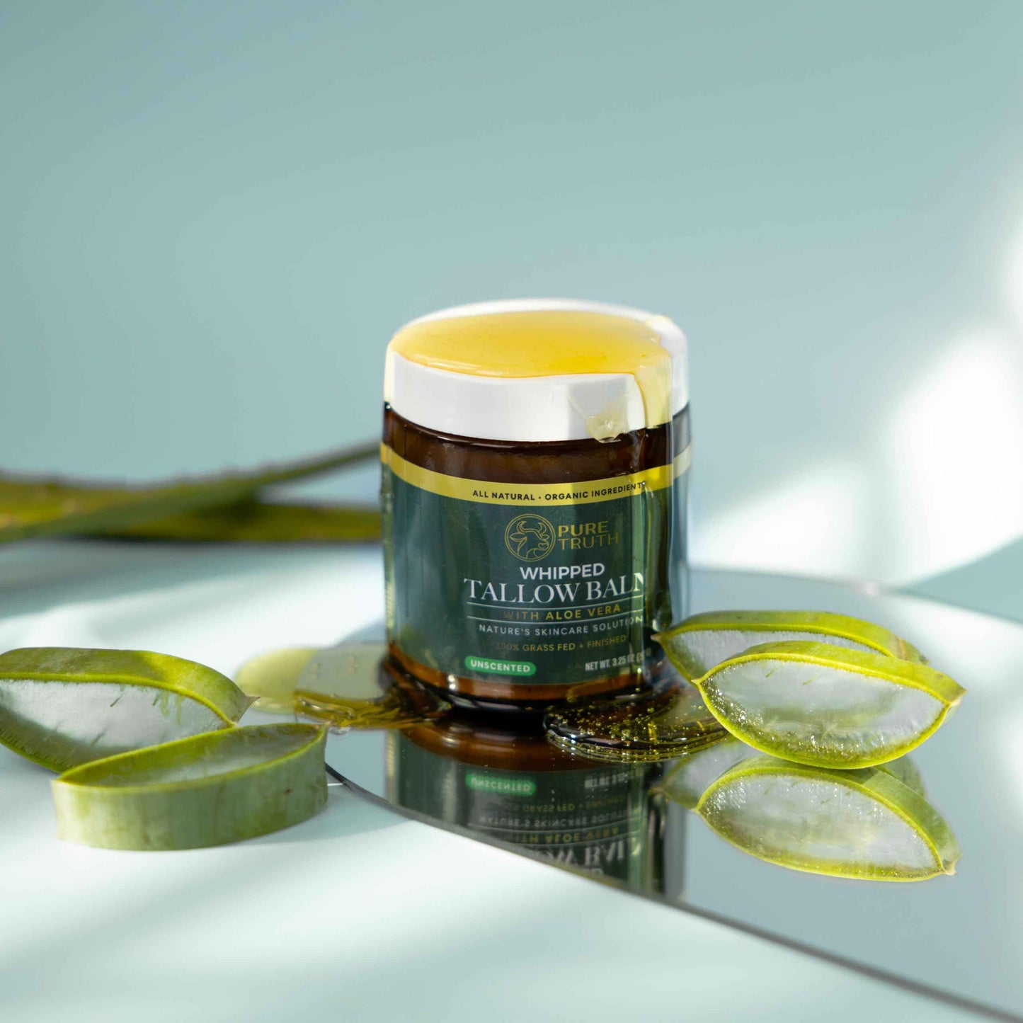 Pure Truth Beef Tallow for Skin (Unscented) - Whipped Tallow and Honey Balm, 100% Grass Fed Tallow for Face + Body Moisturizer Cream with Organic Honey, Aloe Vera, Jojoba Oil - For Men & Women 3.25 oz