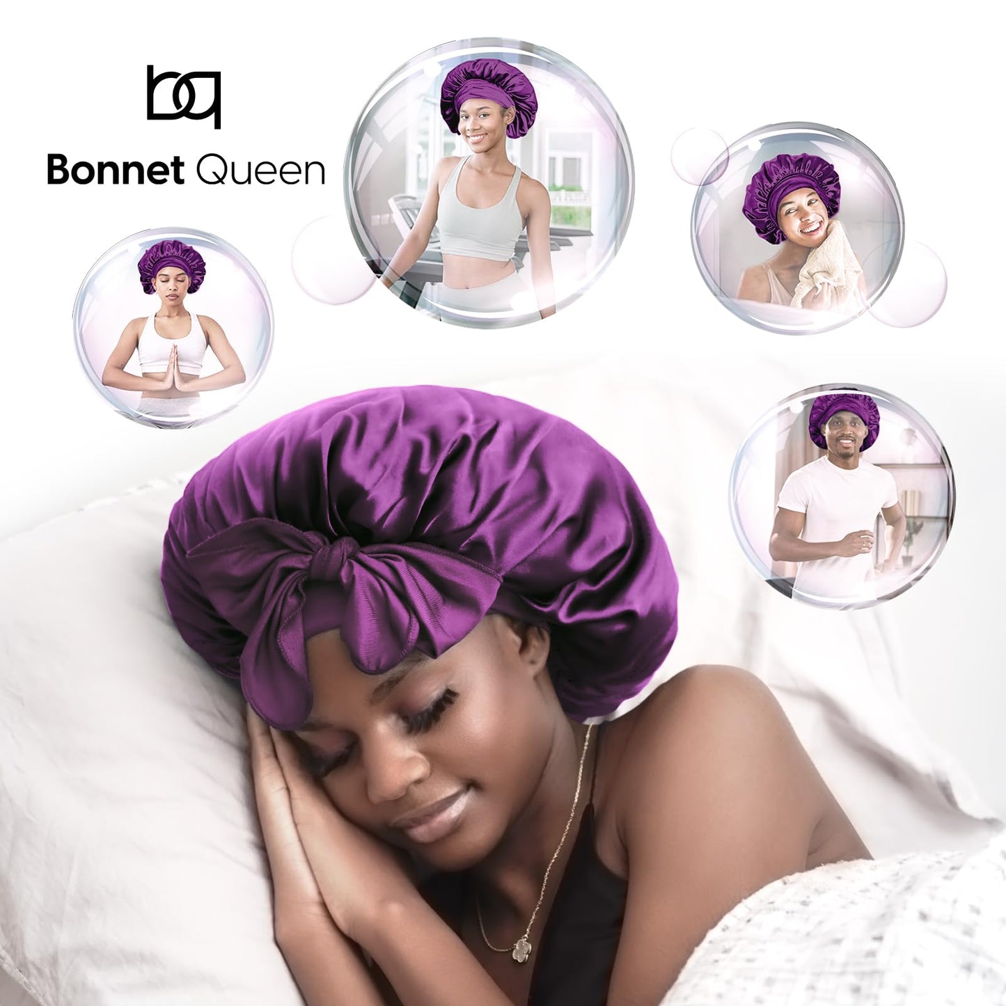 BONNET QUEEN Silk Bonnet for Sleeping Women Satin Bonnet Hair Bonnet Night Sleep Cap Scarf wrap for Curly Hair with tie Band