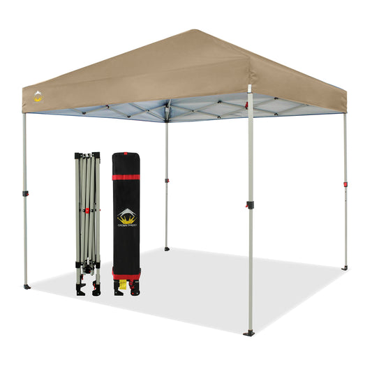 CROWN SHADES Canopy Tent, 8 x 8 Foot Portable Pop Up Outdoor Shelter with Easy 1 Push Center Lock, UV Protection, and Carry Bag, Beige