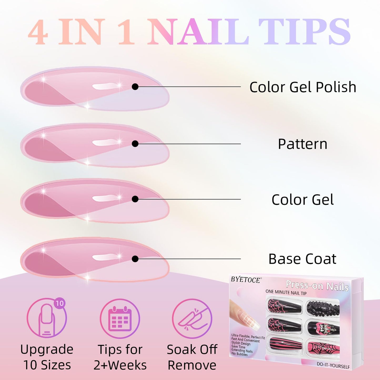 Medium Coffin Press on Nails Glossy Fake Nails Colorful Flower Design Pale Purple False Nails Gel Glue on Nails, Manicure Art Fake Nails Stick on Nails for Women Girls 24PCs