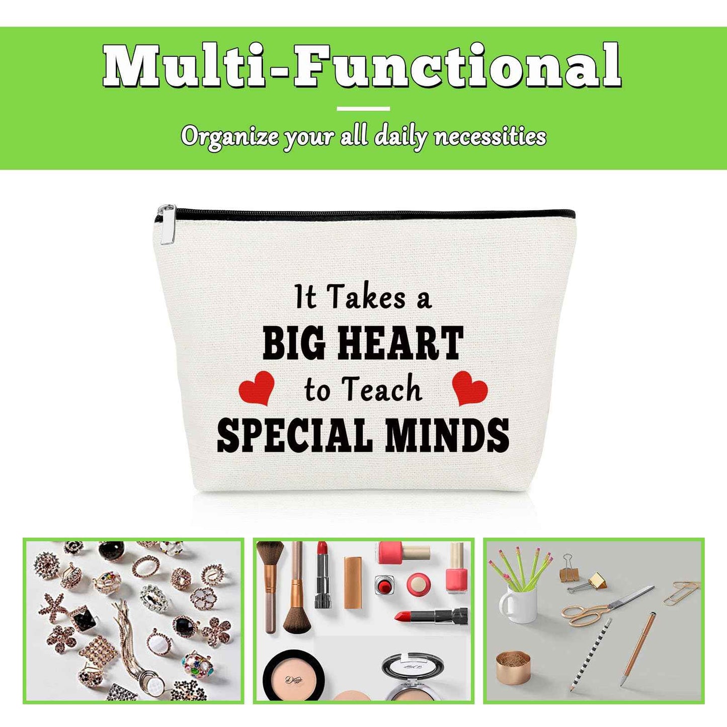 Gevody Special Ed Teacher Appreciation Gifts Special Education Cosmetic Bag Thank You Gifts for Asl Disabler Sped Autism Teacher Coworker Makeup Bag Teaching Cosmetic Pouch Christmas Birthday Present