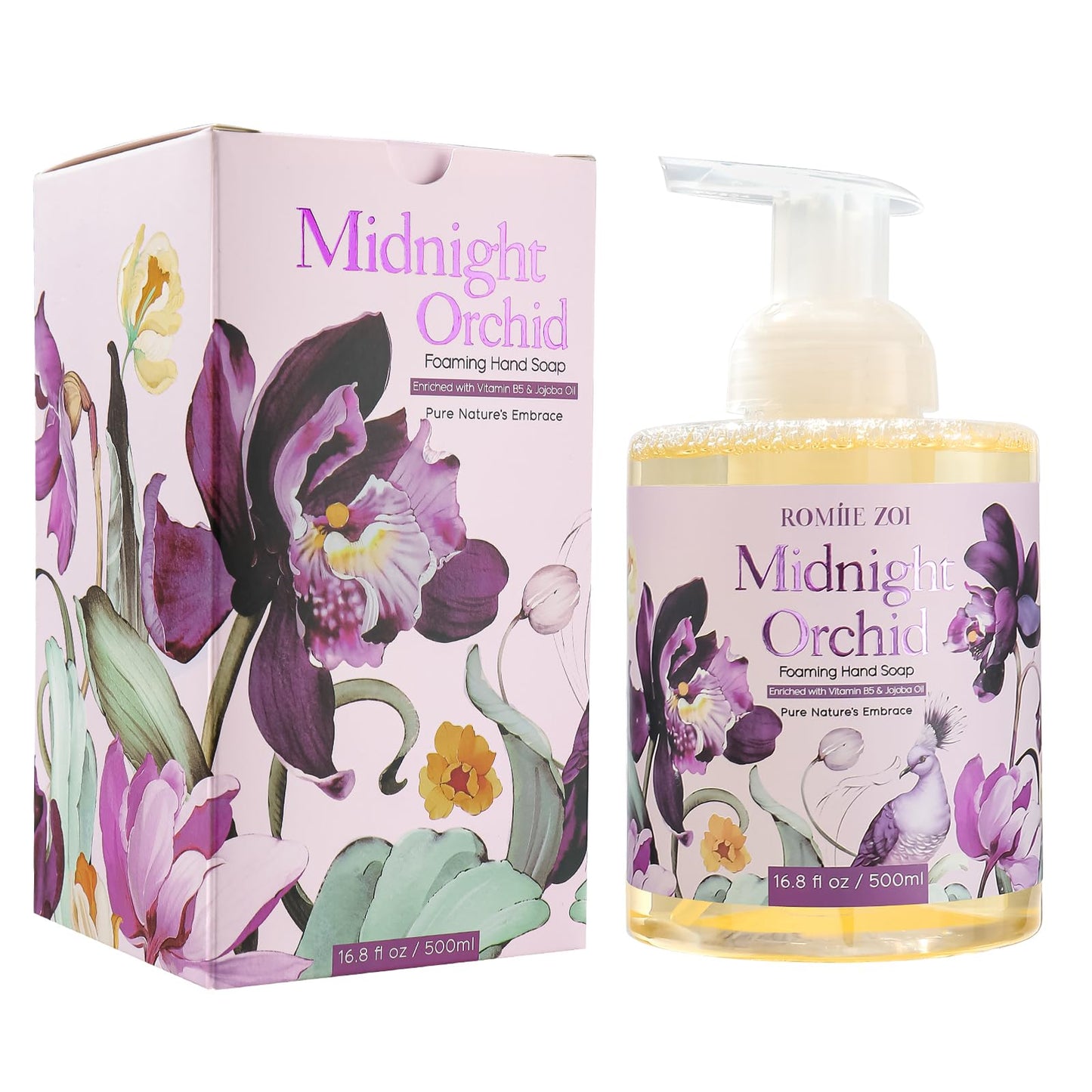 ROMIIE ZOI Foaming Hand Soap with Gift Box- Midnight Orchid - Biodegradable Formula Moisture & Revitalize - 500ml/ 16.8oz