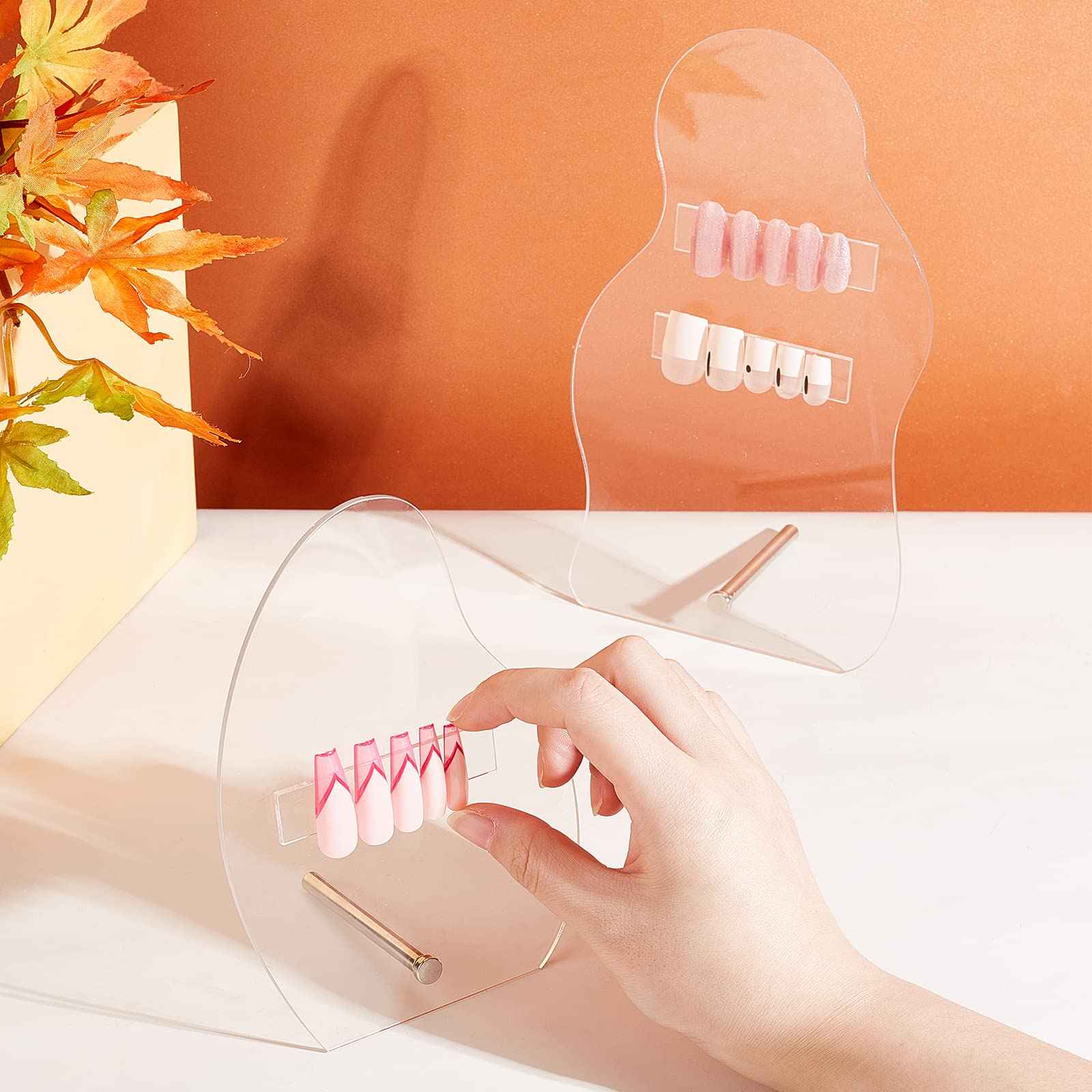 PH PandaHall 2 Sets Nail Art Display Board, 50pcs False Nail Tips Sample Display Acrylic Nail Practice Board Fingernail Display Polish Stands Showing Holder for Nail Art Design Display Manicure Tool