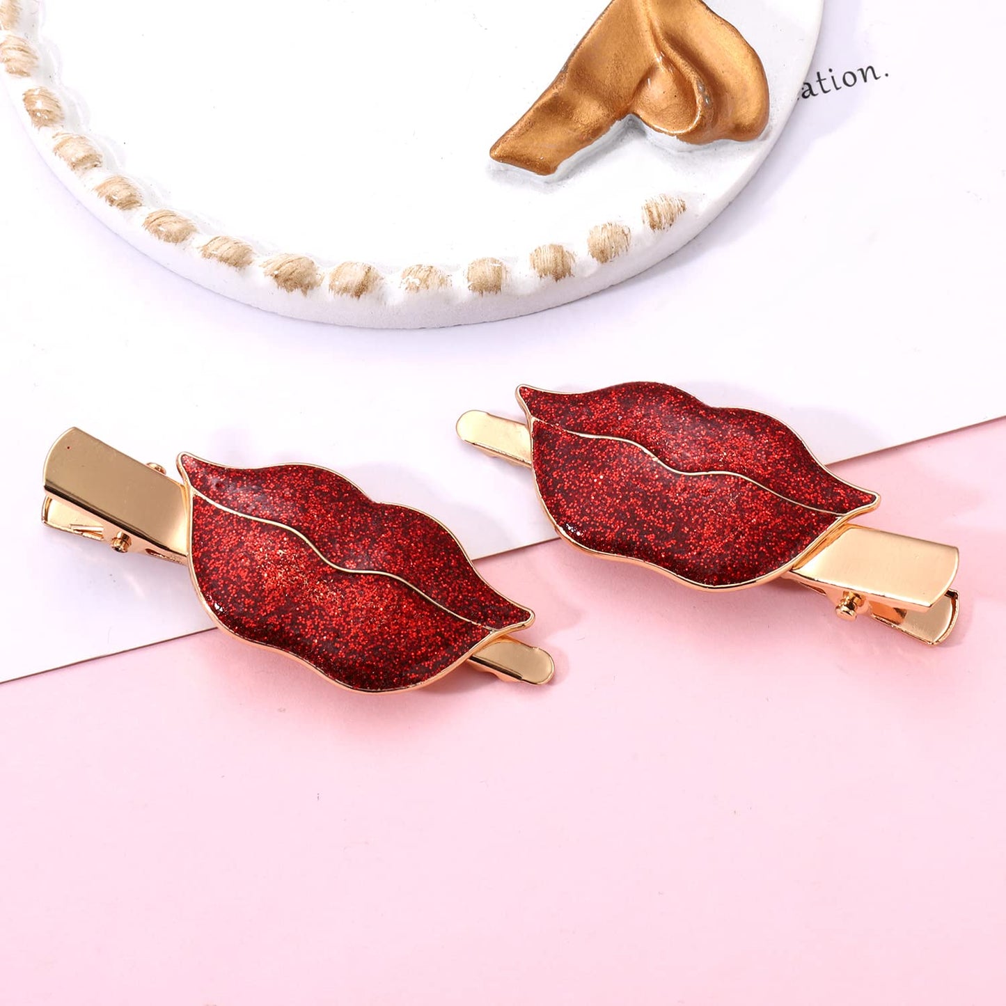 Heart Hair Clips Large Valentine's Day Glitter Heart Alligator Metal Clip Red & Pink Heart Shape Duckbill Hairpins Sweet Love Heart Hair Barrettes for Women Girls Hair Styling Accessory (Red Lips23)