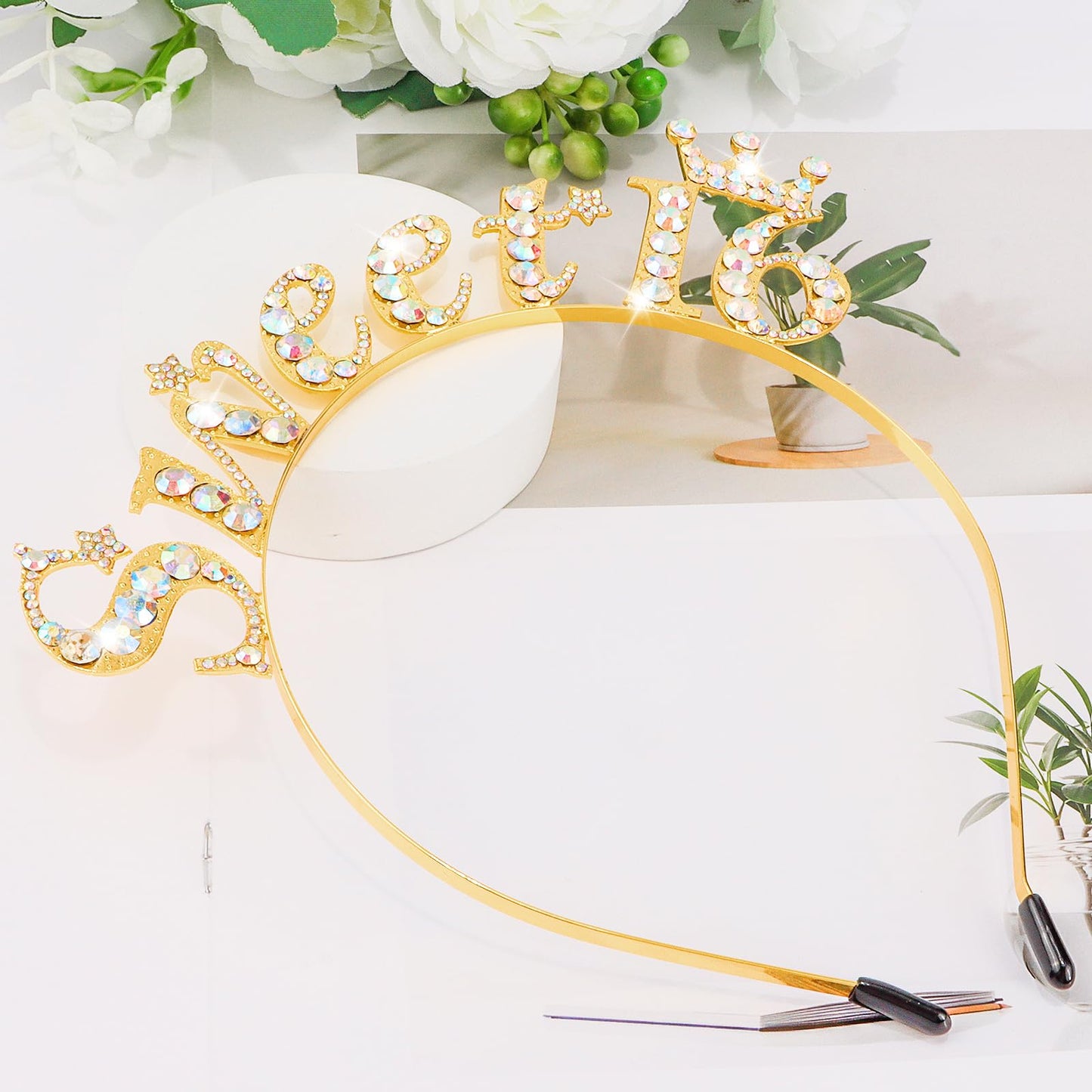 Chanaco Sweet 16 Birthday Headband Birthday Crown 16th Birthday Tiara Rhinestone Birthday Girl Headband Princess Crown for Girls Hair Accessories Happy Birthday Party Decorations