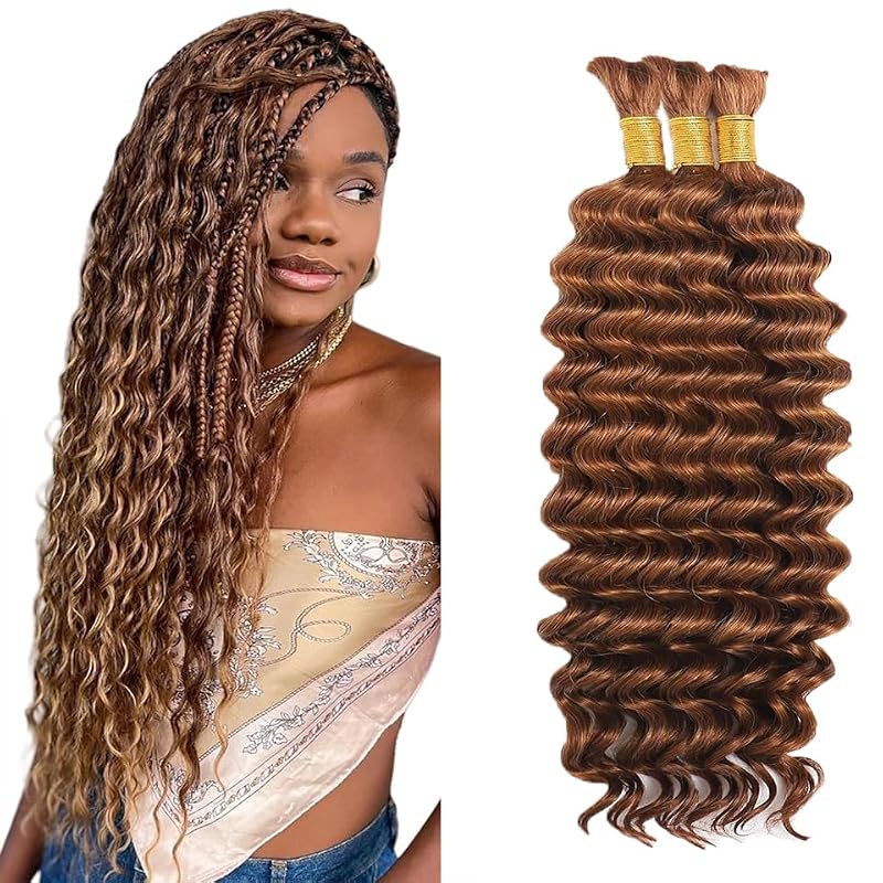 #30 Brown Deep Wave Braiding Hair 34 Inch 3 Bundles