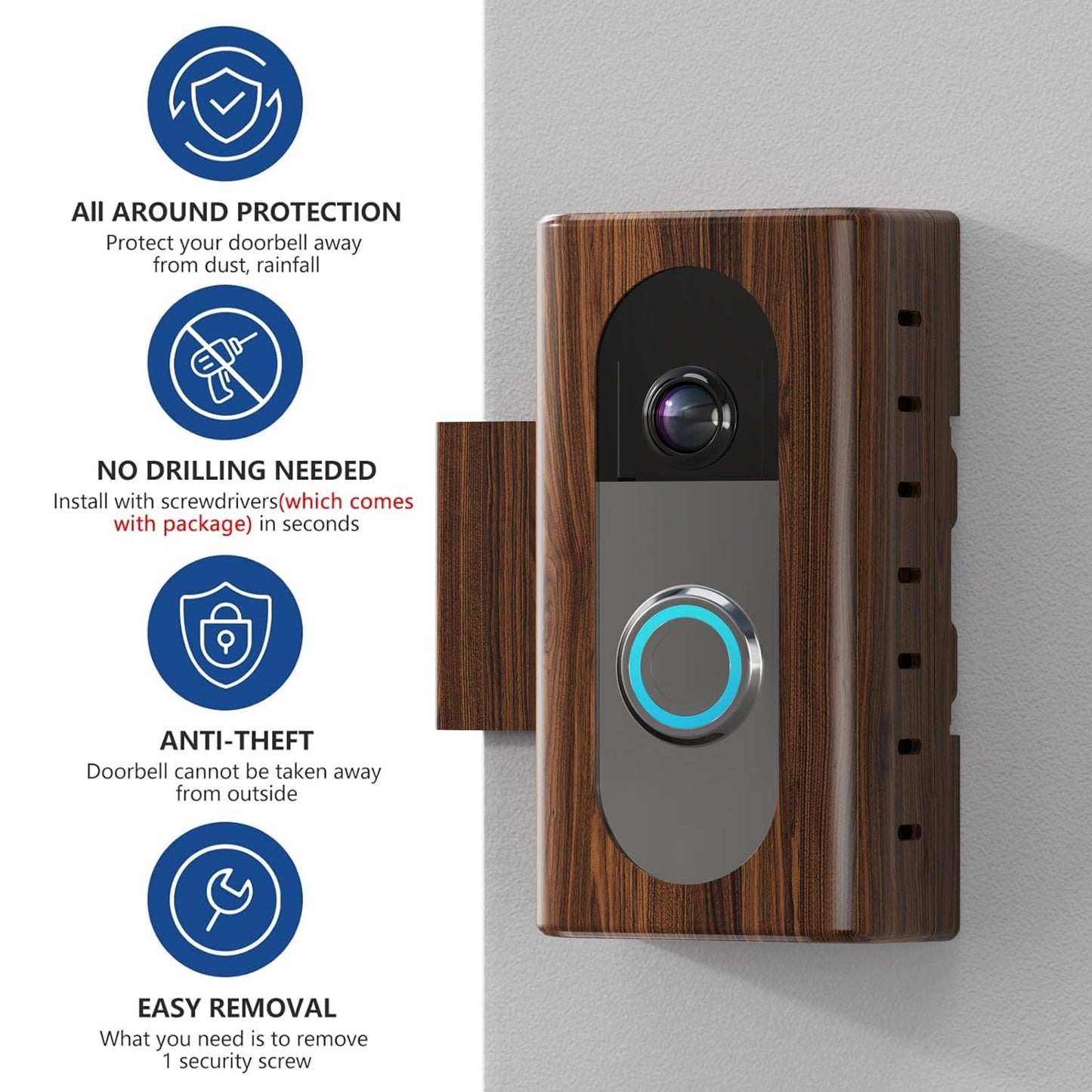 KIMILAR Anti-Theft Video Doorbell Mount Compatible with Most Wireless Video Doorbell, Adjustable Mounting Bracket Accessories for Houses, Apartments, Businesses