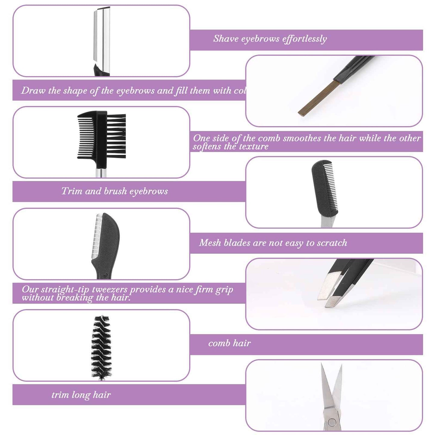 Professional Eyebrow Shaping Kit - 8-Piece Set With Leather Bag, Razor, Scissors, Brush for Women & Men