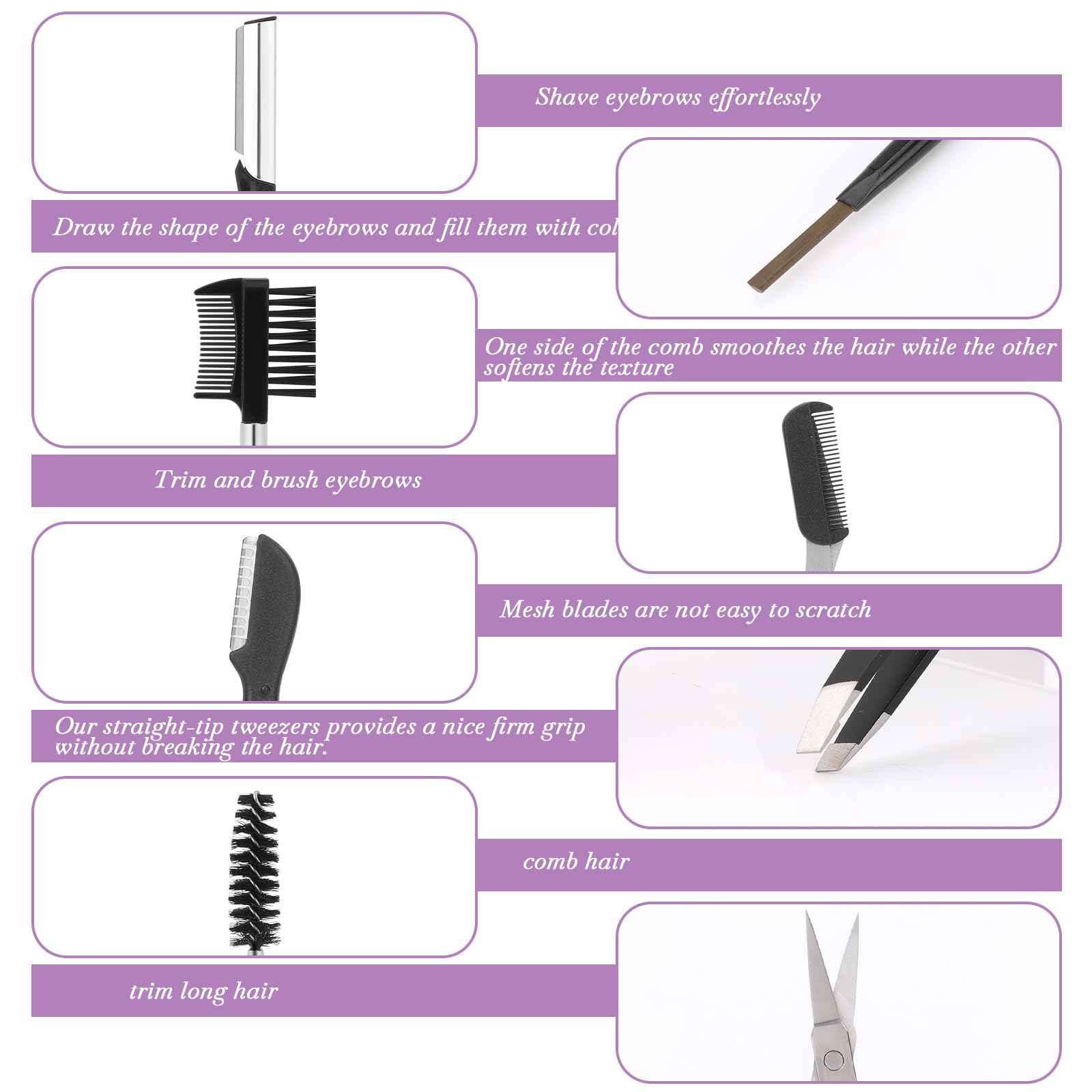 Professional Eyebrow Shaping Kit - 8-Piece Set With Leather Bag, Razor, Scissors, Brush for Women & Men