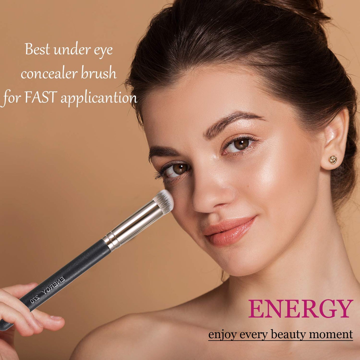 ENERGY Concealer Brush Under Eye Mini Angled Flat Top Kabuki Nose Contour Brush for Concealing Blending Setting Buffing with Powder Liquid Cream Cosmetic Pro Small Makeup Foundation brushes 270