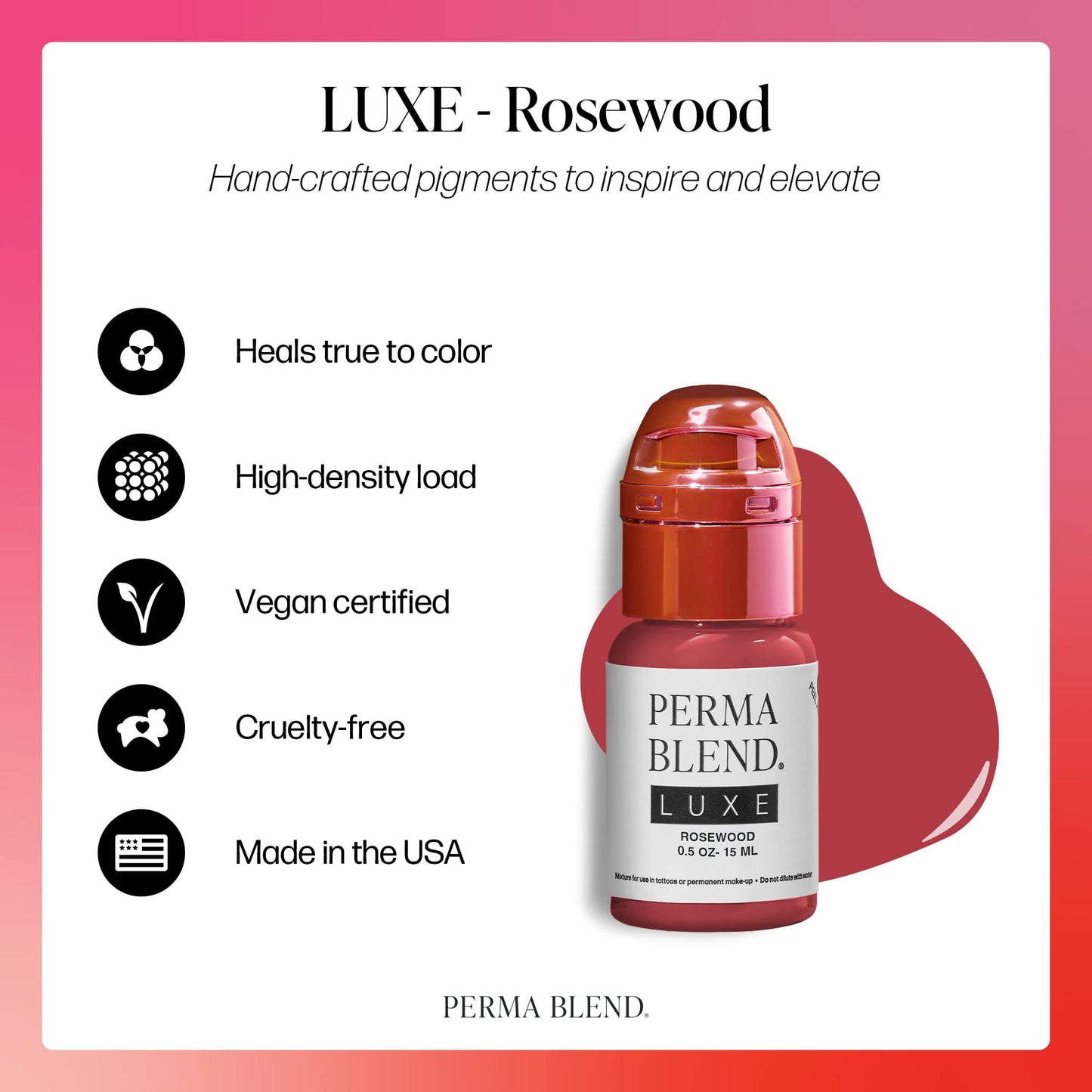 Perma Blend Luxe Lip Pigment Ink, Professional Lip Tattoo Microblading Supplies, Rosewood, .5 oz