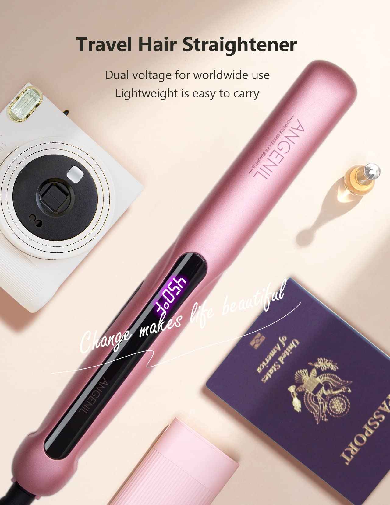 ANGENIL Ceramic Flat Iron Hair Straightener - 1inch Straightening and Curler 2 in 1,Professional Hair Iron Flat for Women Shinier&Smoother Hair,LCD Display,30s Fast Heating