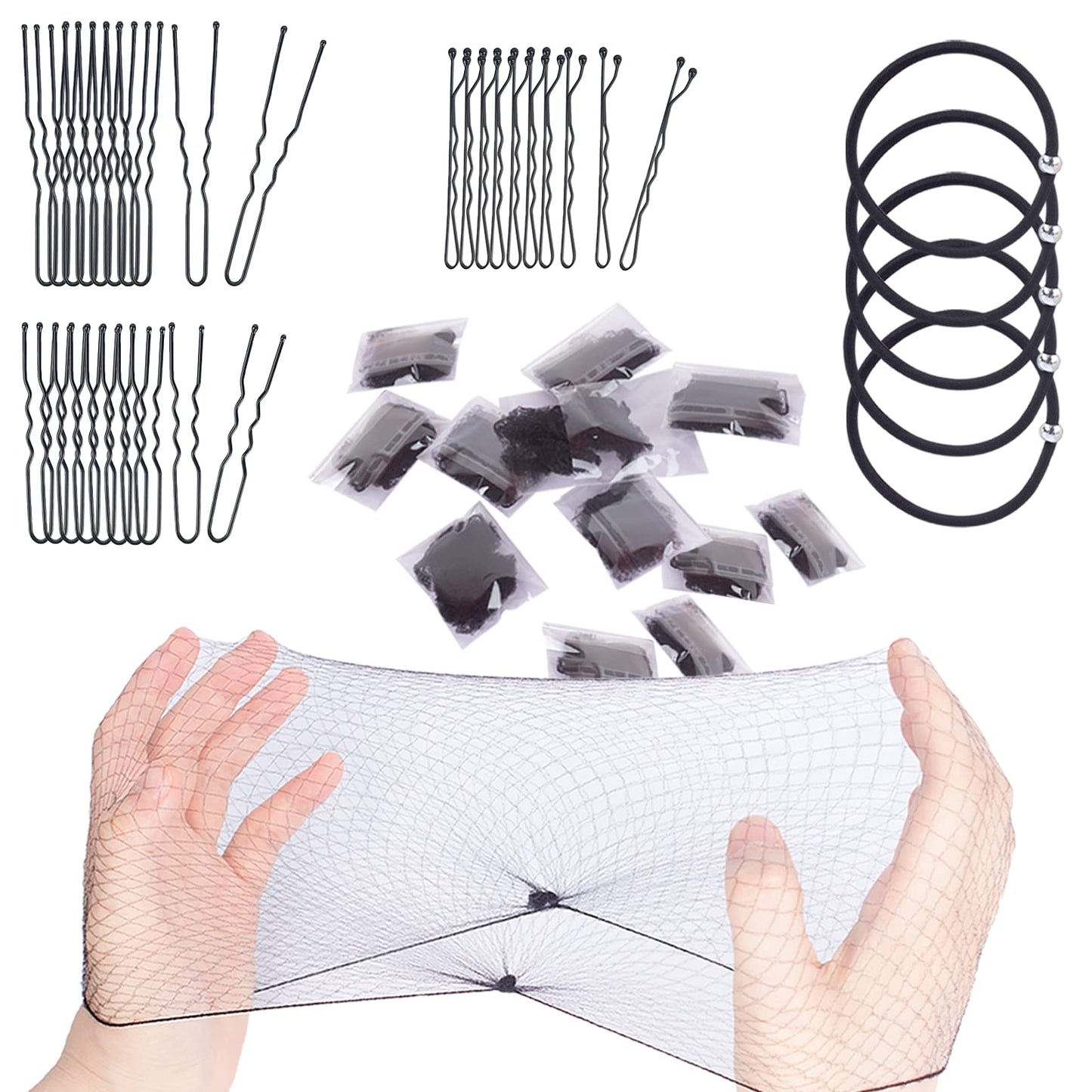 WeKen Hair Nets for Buns Invisible Hairnets Elastic Edge Mesh for Women Bun Dance Ballet Hair Net Accessories Kit (Black)