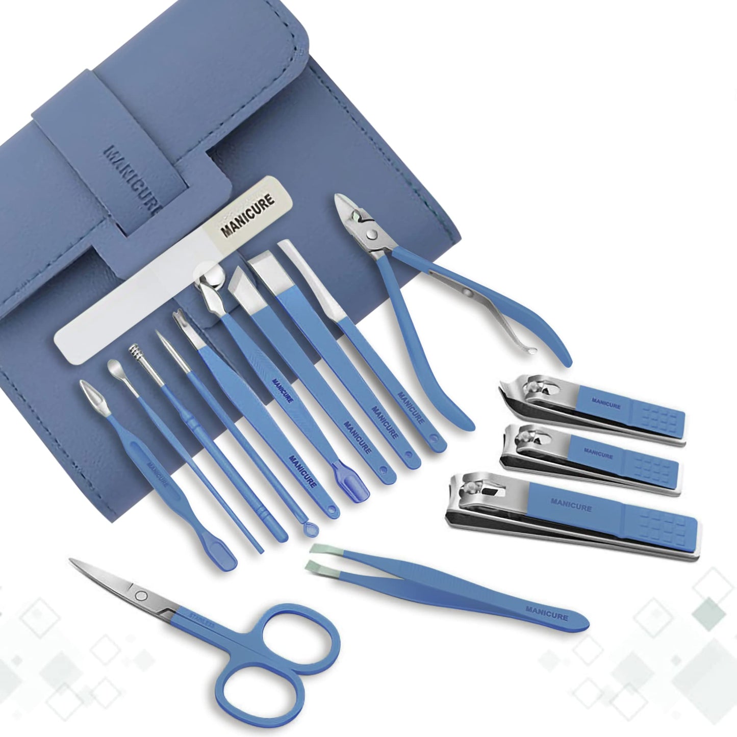 Nail Kit, Nail Clippers, Foot Spa, Foot Scrubber, Pedicure Kit, Foot Bath, Manicure Set, Cute 16 Piece Set, Gift Idea (Blue)