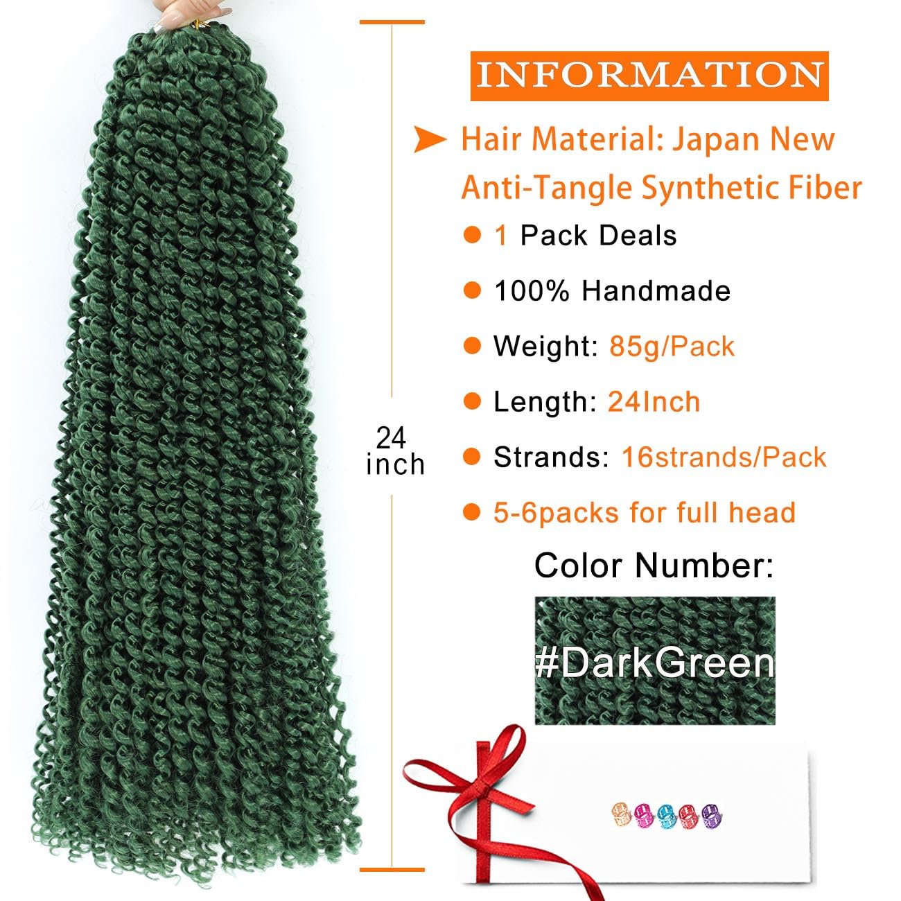 Dark Green Passion Twist Hair 24 Inch 1Pack Water Wave Crochet Hair for Passion Twists Long Bohemian Braiding Protective Style Hair Extensions, Tangle Free, No odor (24 Inch, 1 Pack, Dark Green#)