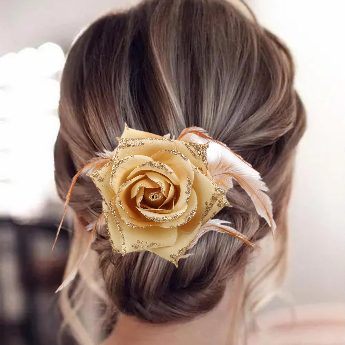 Flower Hair Clip Hairpin Rose corsage brooch Bridesmaid Pin up Headdress Performance Party Wedding Decor Light 1PC Coffee