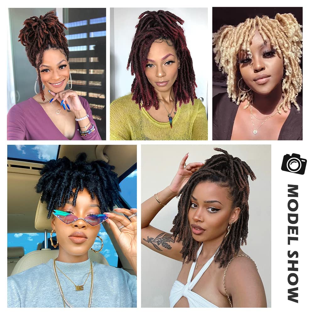 WIGNEE 120 Strands Faux Locs Crochet Hair 12 Inches Short Faux Locs Pre-Looped Soft Locs Dreadlock Crochet Hair 6 Packs Pre-Twisted Crochet Hair for Black Women(12 Inch,1B/30)